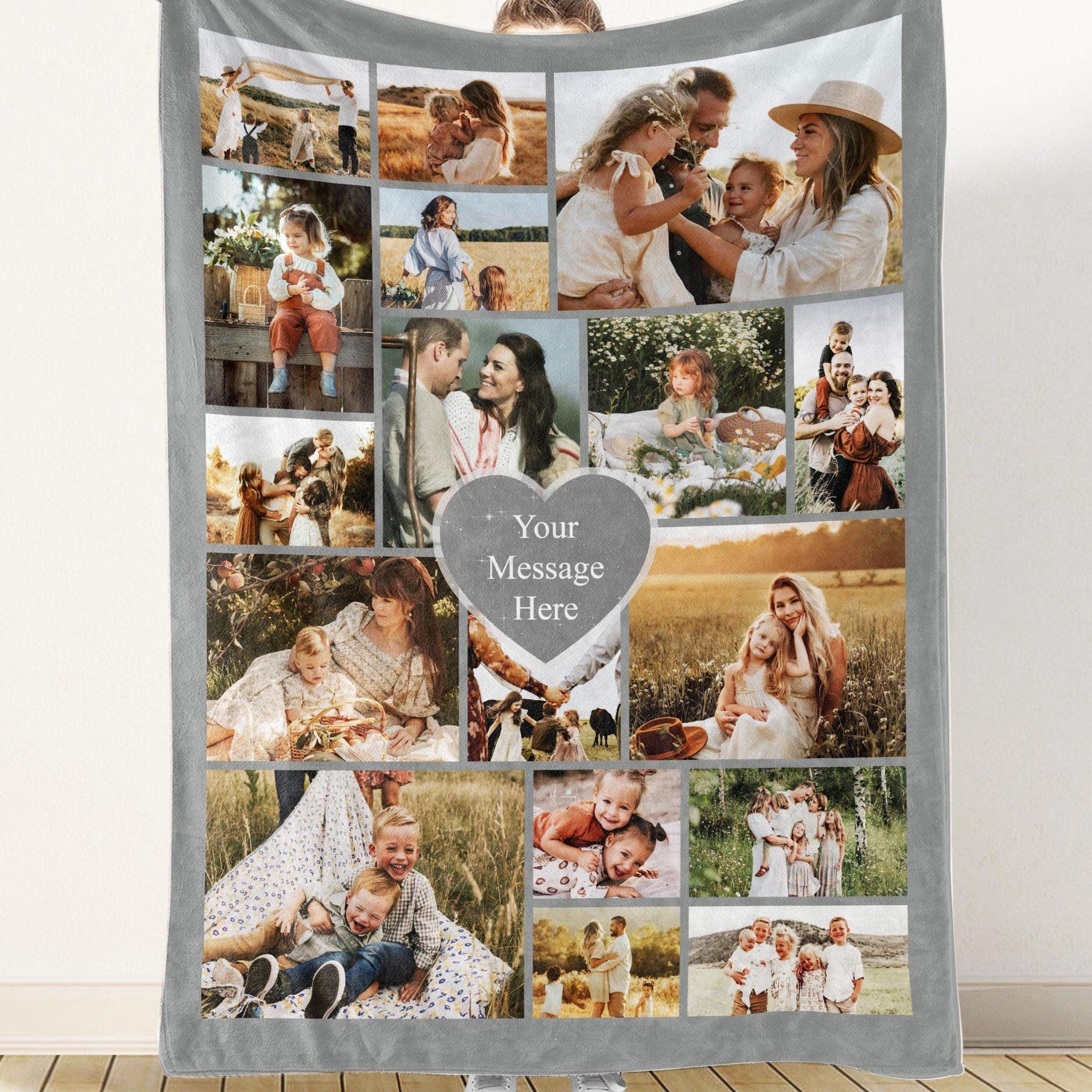 Custom Family Photo Blanket Collage With Text, Custom Picture Blanket, Personalized Family Photo Blanket,memorial