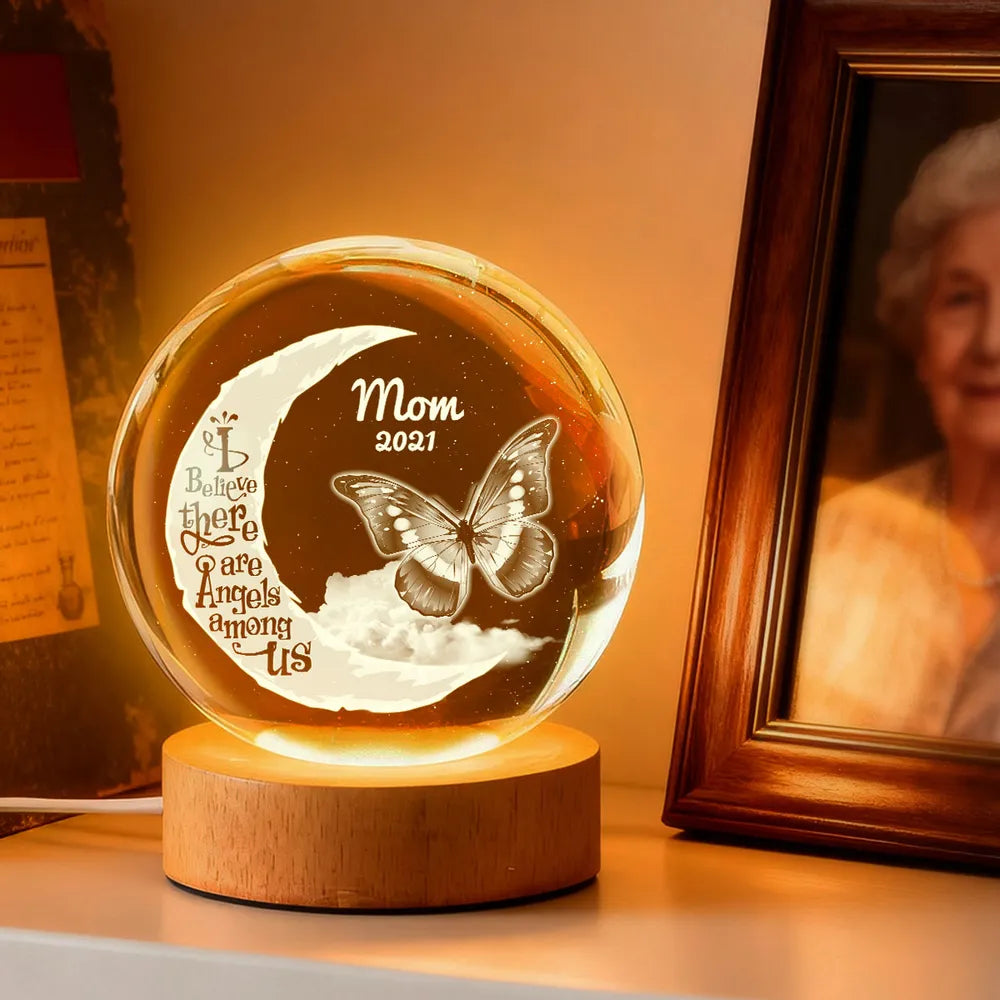 We Believe There're Angels Among Us - Personalized Crystal Ball LED Ni, Valentines Day Wedding Anniversary Gift For Couple