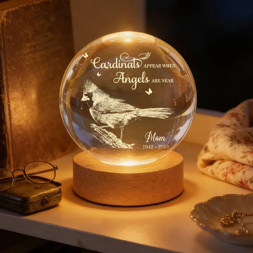 Always With You Cardinal - Personalized Crystal Ball LED Night Light,  Night Sky Print, Valentines Day Wedding Anniversary Gift For Couple