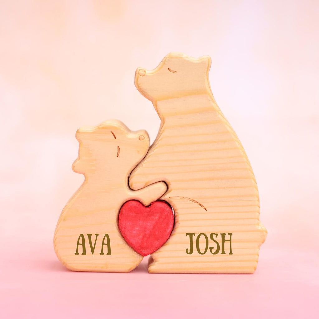 Personalized Wooden Bear Family Puzzle, Family Keepsake Gift, up to 8 Person Animal Figurines, Custom Wooden Animal Puzzle, Christmas Gift
