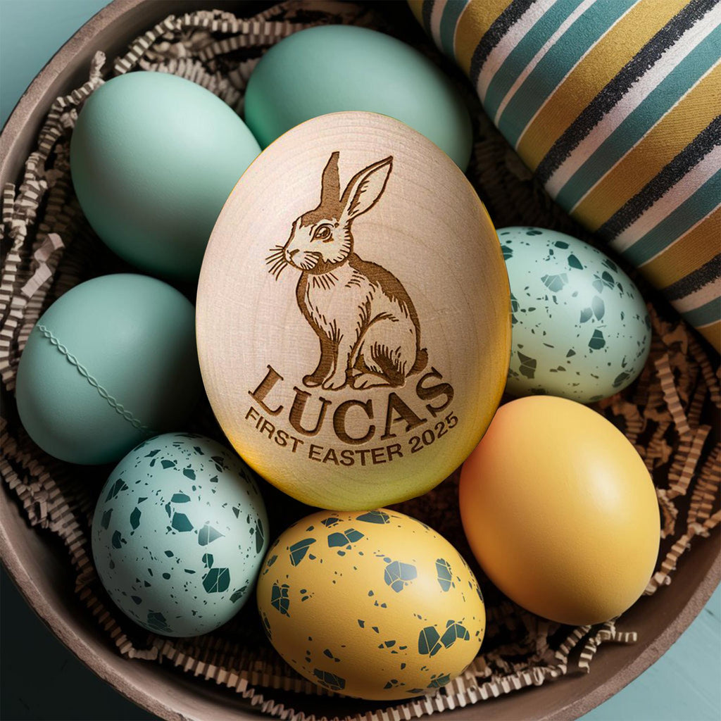 Personalized Musical Wooden Easter Egg Shakers, Custom Egg Cups, Engraved Egg Shaker Kids, Easter Gifts, Baby First Easter