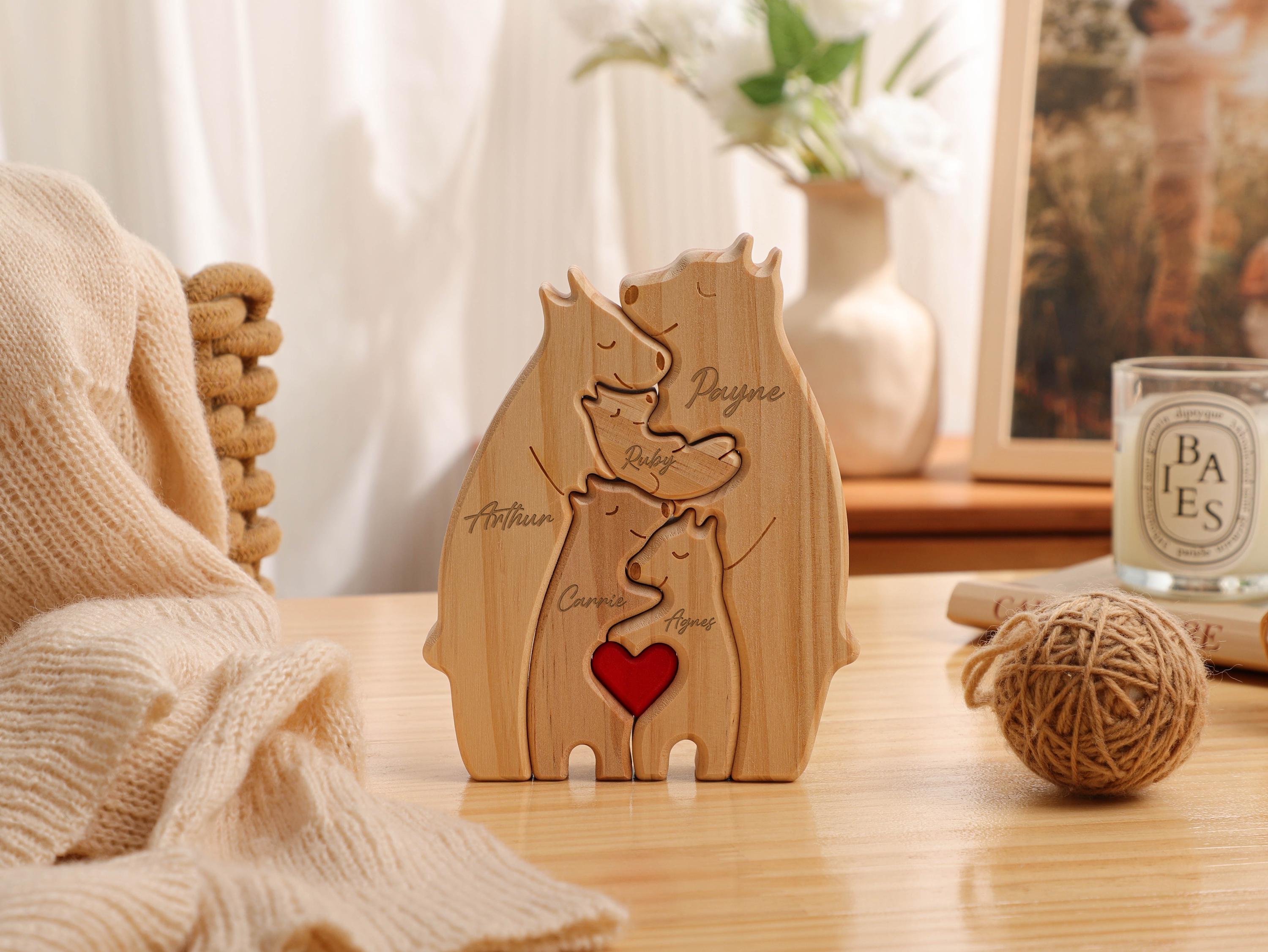 Personalized Wooden Bear Family Puzzle, Engraved Family Name Puzzle, Family Hug Puzzle, Home Decor, Family Gift, Gift for Dad, Gift for Mum