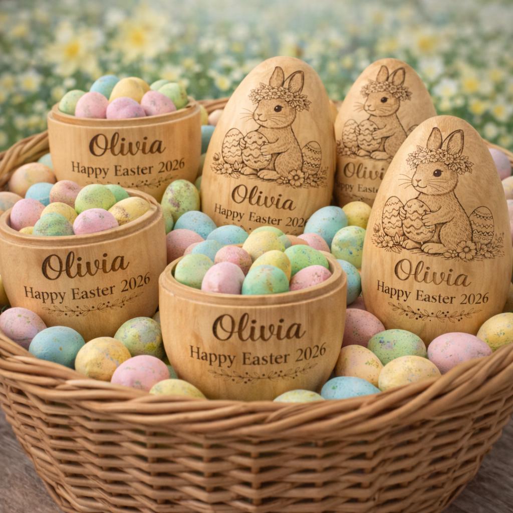 Personalized Wooden Easter Egg_ Engraved Hollow Egg Decor 2026 Custom Name Gift