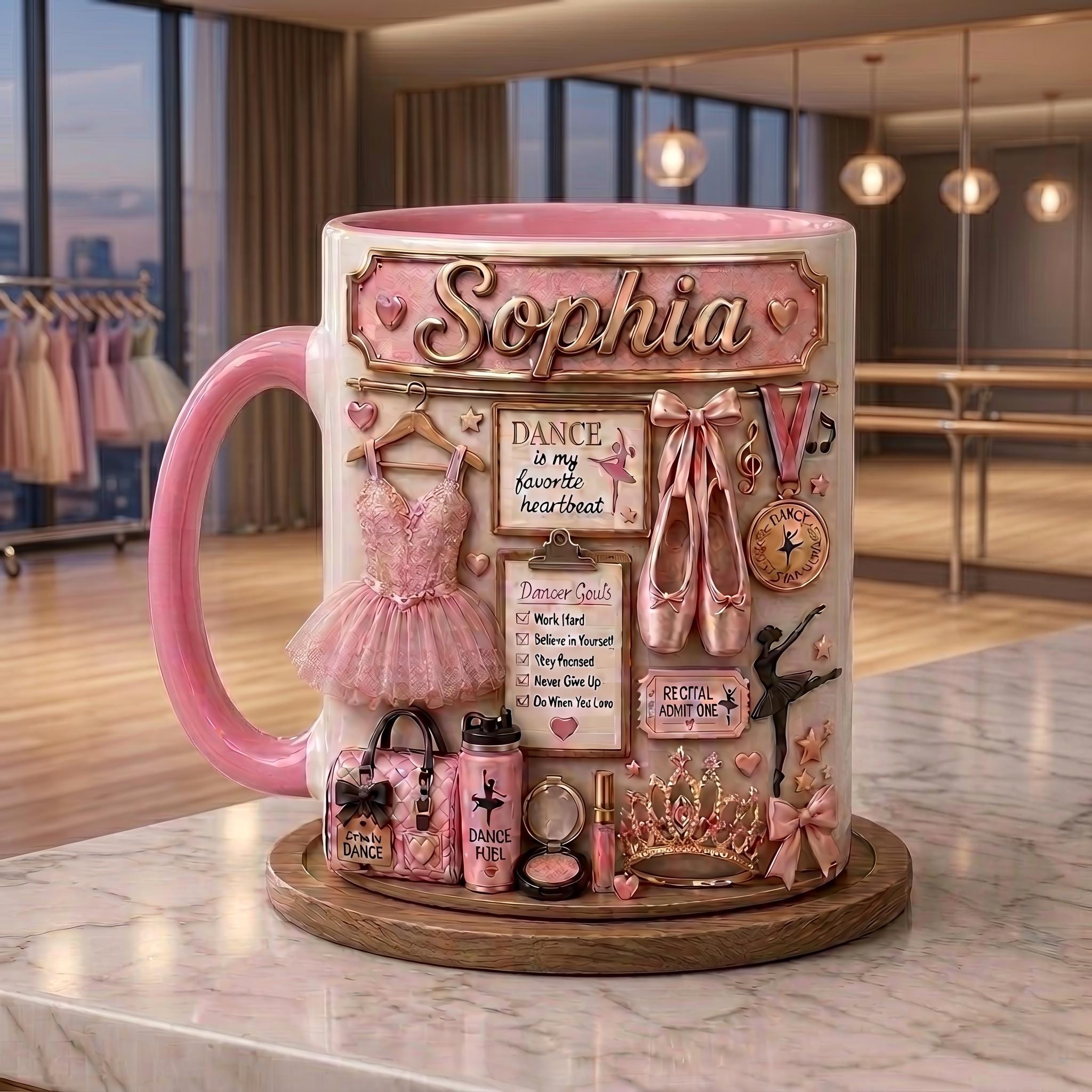 Personalized Ballet Mug, Custom Dancer Coffee Cup, Pink Ballerina Recital Gift, Dance Teacher Mug, Ballet Lover Gift