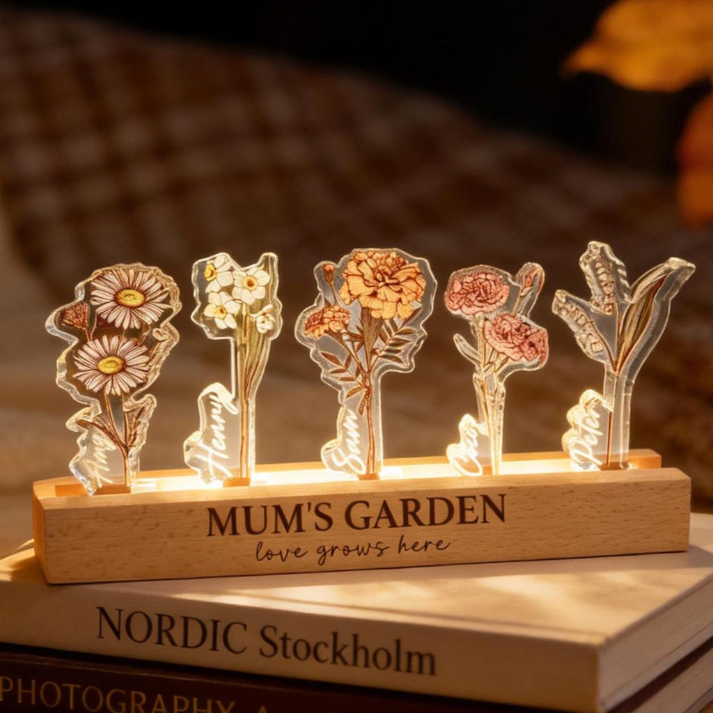 Personalized Grandma‘s Garden Birth Month Flowers Night Light, LED Night Light for Mom, Grandma Gift From Grandkids, Custom Light