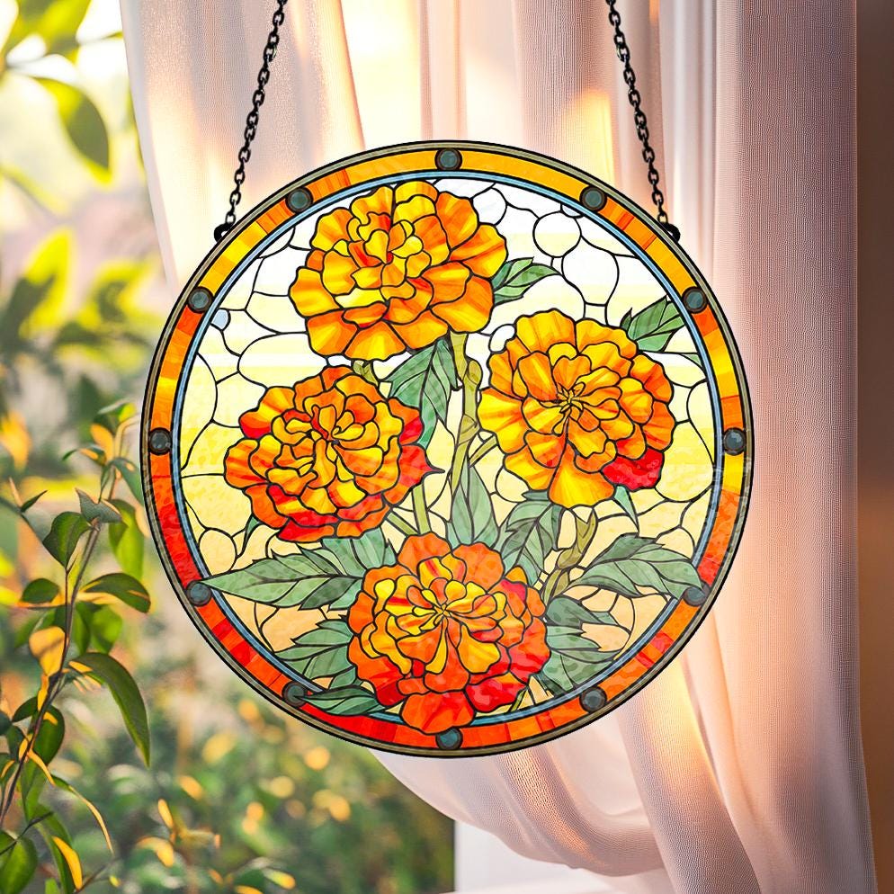Custom Birth Month Floral Stained Glass Suncatcher, Personalized Garden Gift for Mom, Window Hanging Birth Flower Ornament