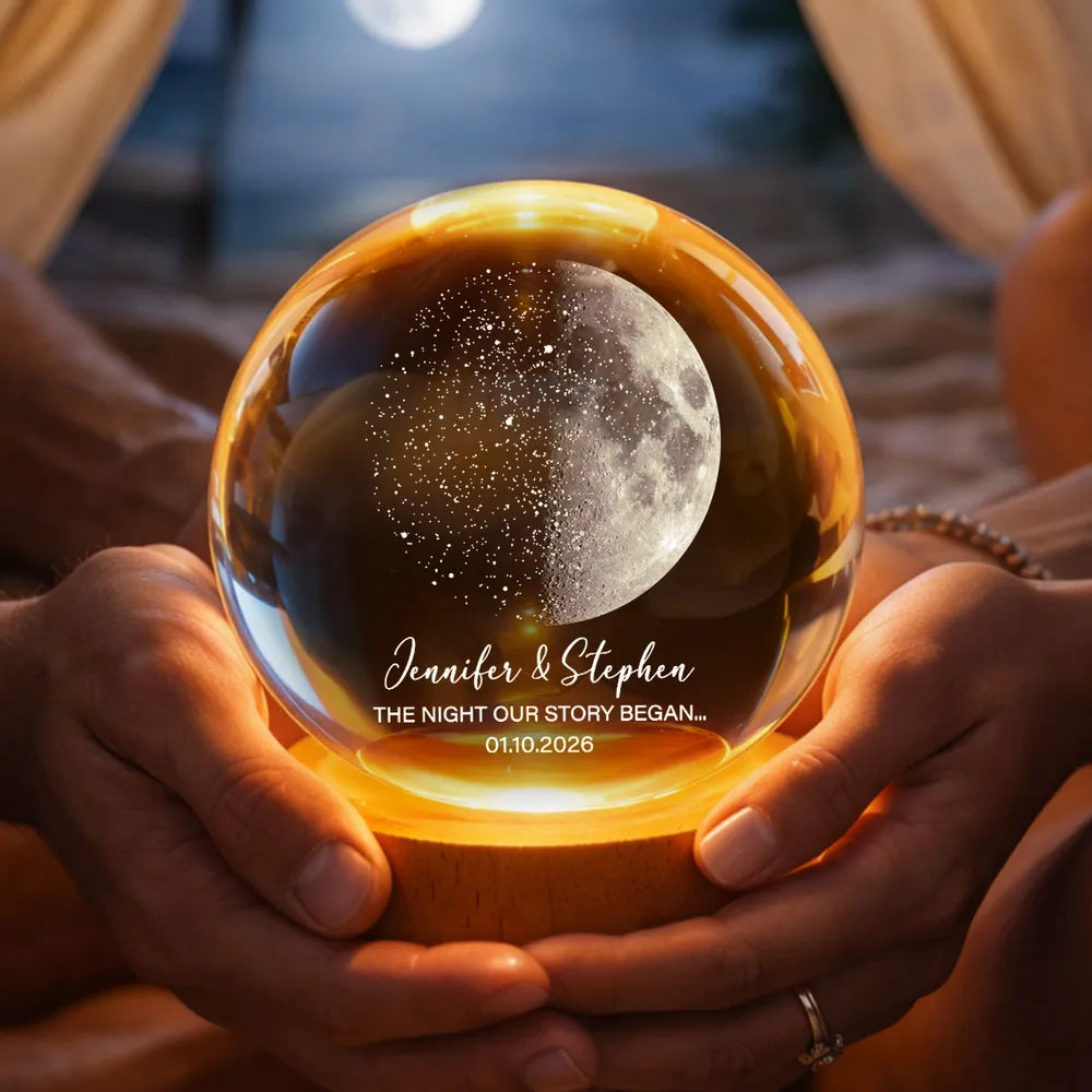 Custom Moon Phase & Star Map by Date - Personalized Crystal Ball Night, Custom Crystal Ball Night Light, Moon Phase Print, Valentines Day Wedding Anniversary Gift for Couple