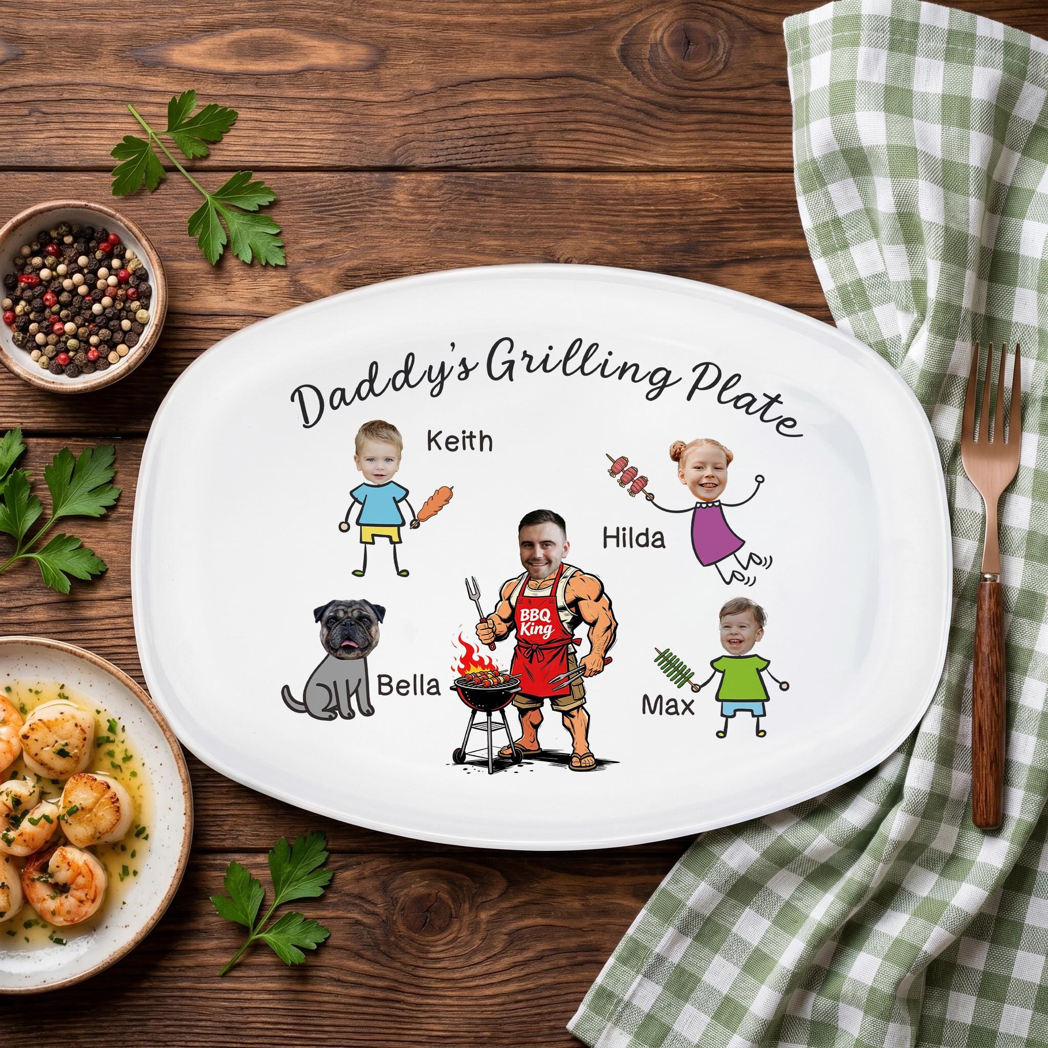 Dad’s Grilling Plate, Funny Father’s Day Gift, Personalized Grilling Plate, Grilling Plate Gift With Kids & Pets, BBQ Gift for Dad Grandpa