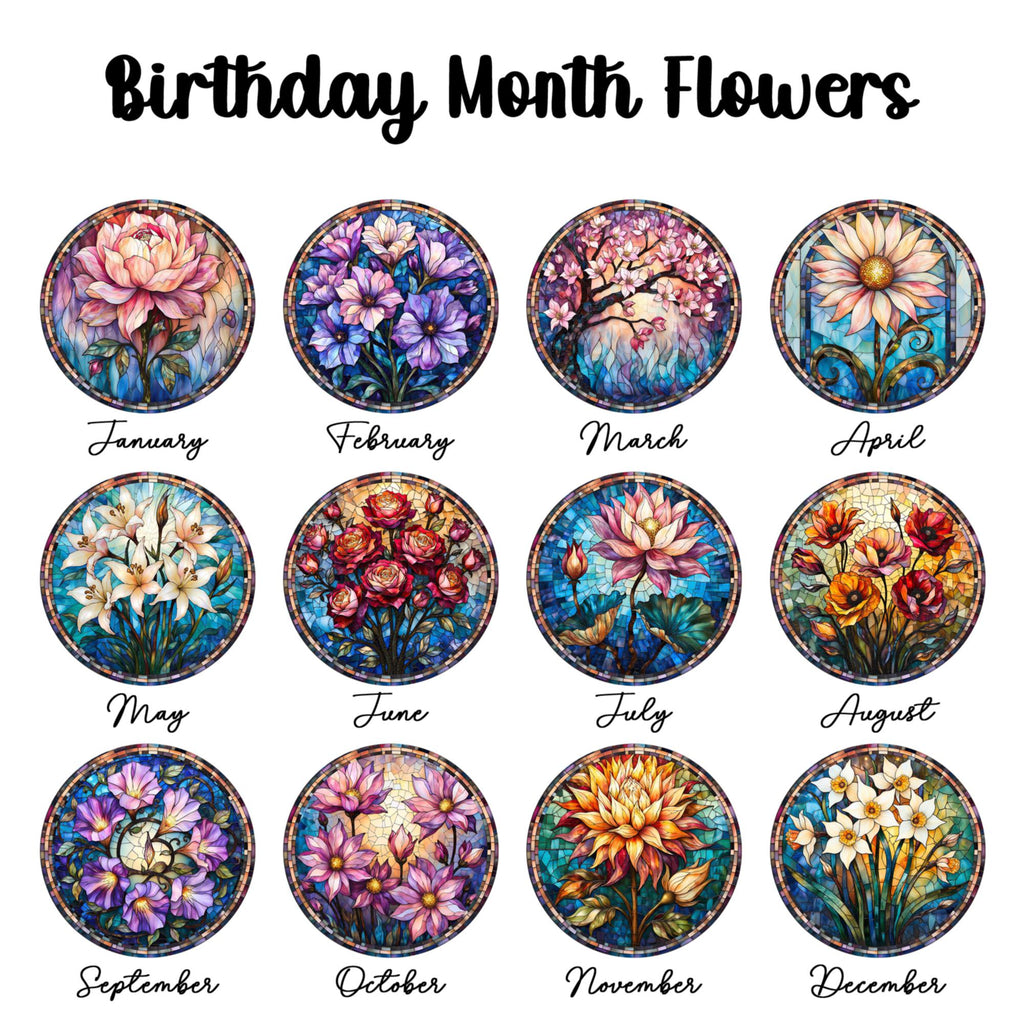 Personalized Birth Month Flower Stained Glass Suncatcher,custom Flowers Window Hanging,birthday Gift for Besties