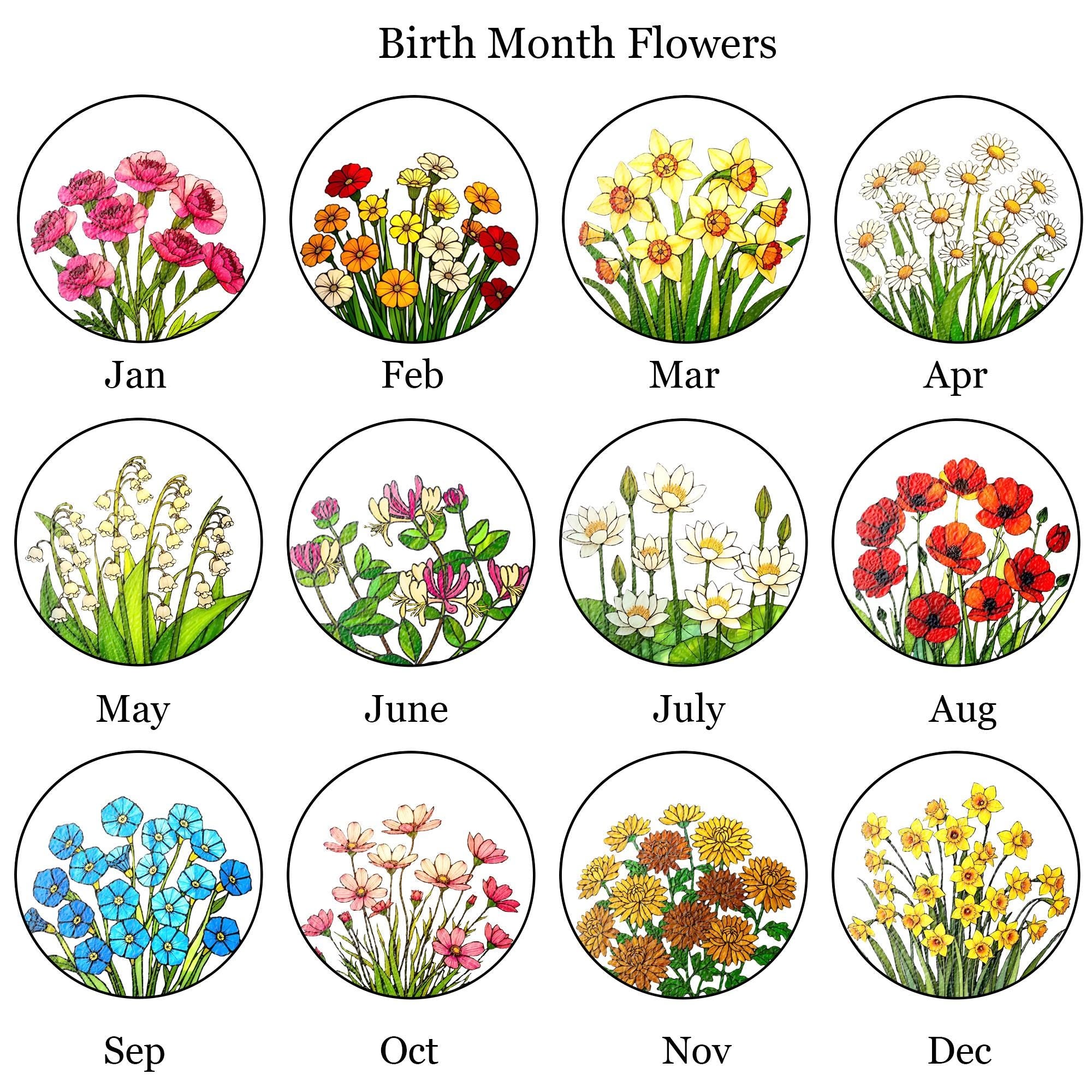 Custom Birth Flower Stained Glass Suncatcher, Birth Month Flower Stained Glass Suncatcher,birth Flower Memorial Gift,mother Day Gift for Mom