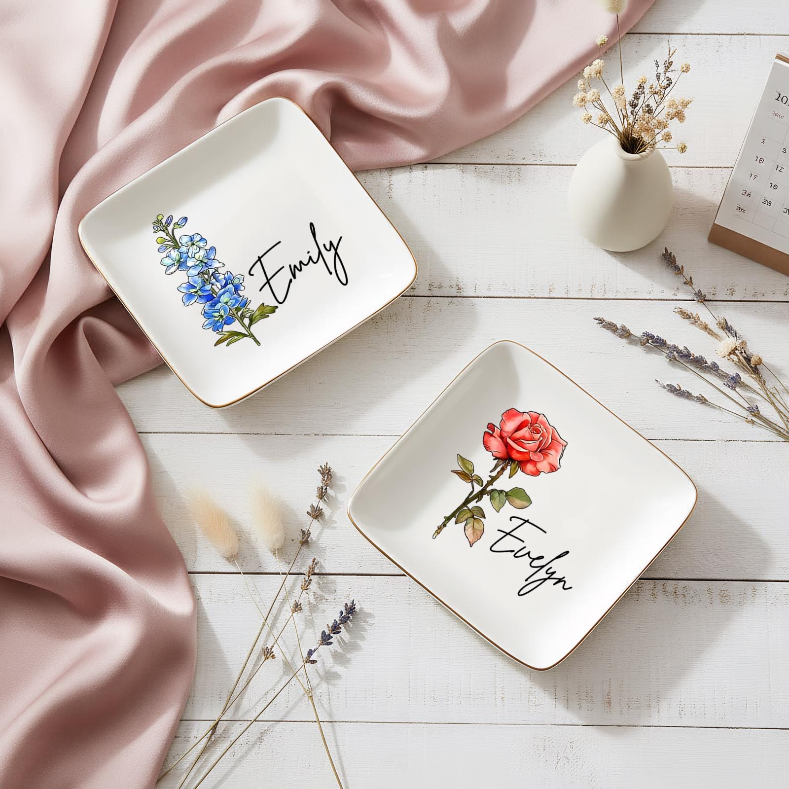 Personalised Birth Flower Trinket Dish, Custom Watercolor Flower Ring Dish, Birthday Jewelry Dish, Wedding Bridesmaid Gift,friendhship Gifts