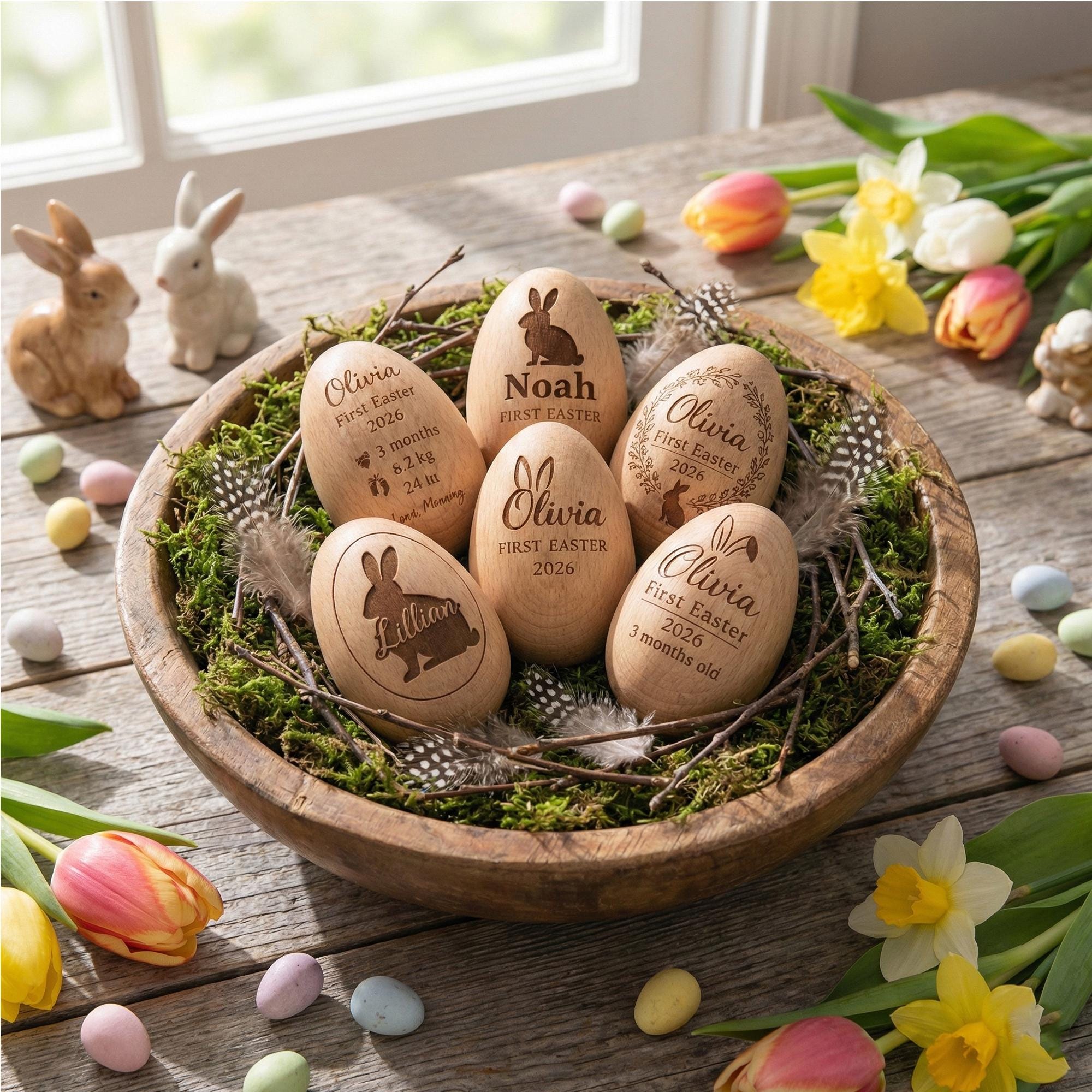 Personalized Wooden Easter Egg, Baby First Easter Keepsake, Custom Engraved Egg Shaker, Easter Basket Gift for Kids