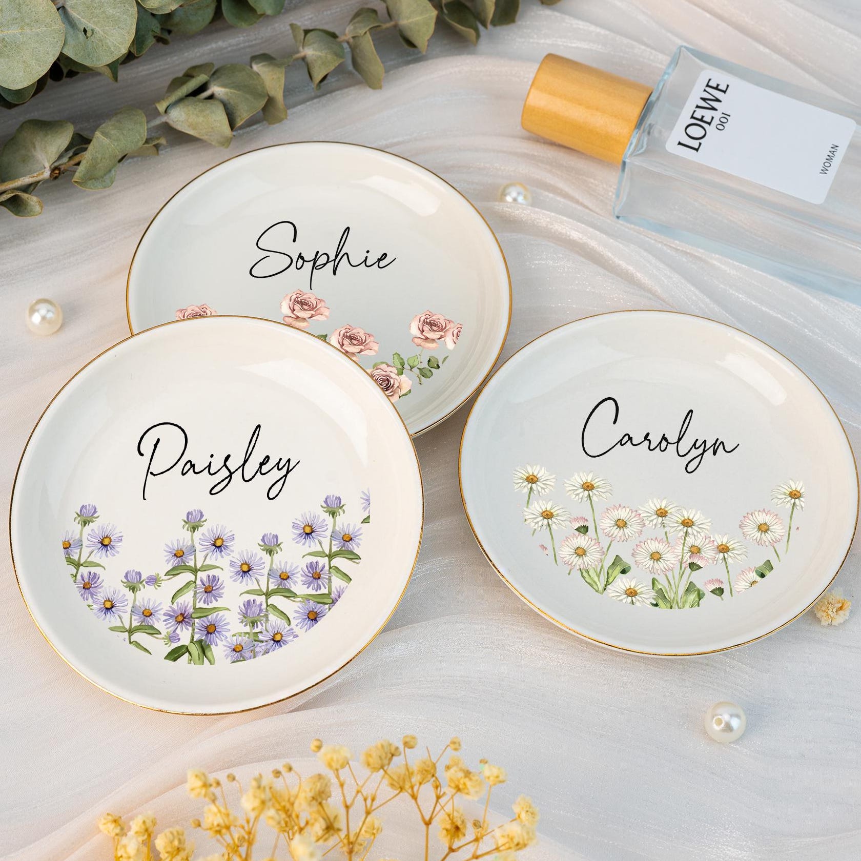 Personalized Birth Flower Jewelry Dish,custom Ceramic Ring Dish,wedding Bridesmaid Gifts,brithday Party Gift for Bestie,mother's Day Gifts