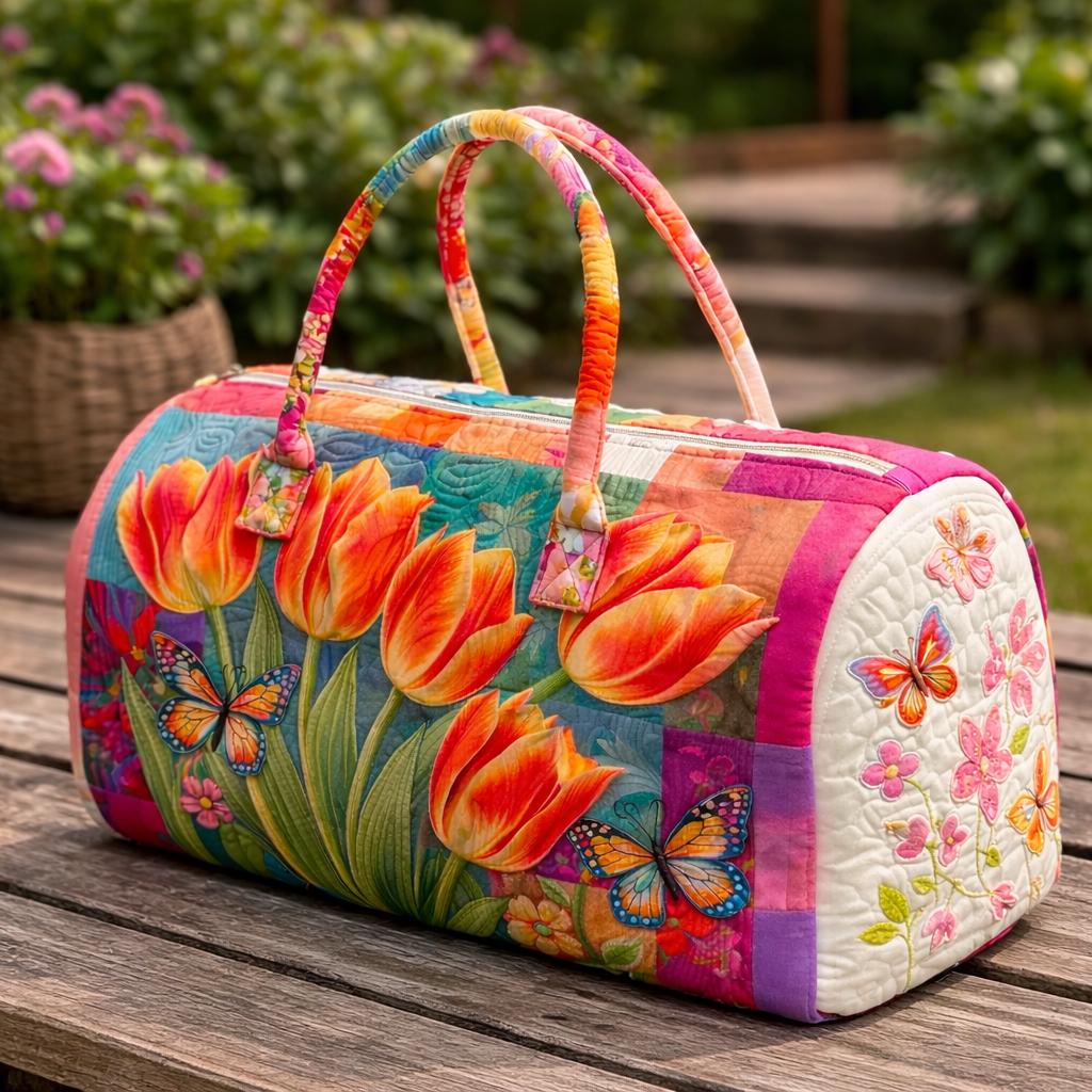 Rainbow Tulip Flowers Quilted Duffle Bag_ Camper Bus Travel Weekender Bag, Best Duffle Bags for Women,mothers Day Cute Weekender Duffel Gift