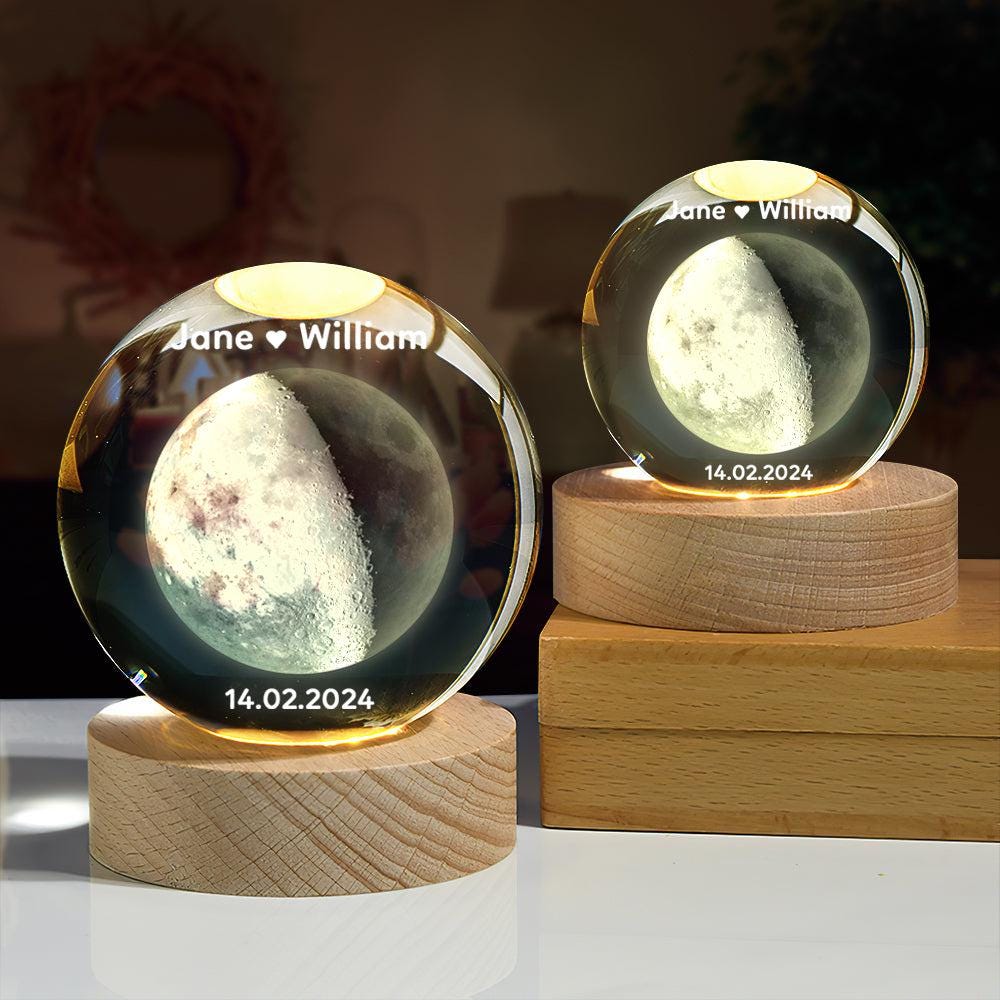 Personalized Moon Phase Crystal Ball Night Light_ Engraved Photo, Romantic Gift