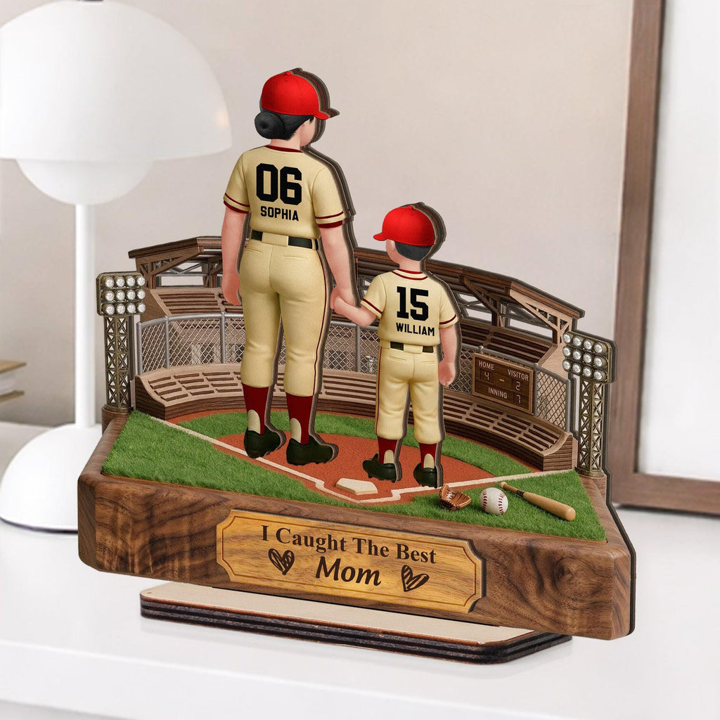 Baseball Mom and Kid Personalized Standing Wooden Plaque, Mother's Day Gift for Her, Baseball Lover Gift, Baseball Player Decor Mama Gift