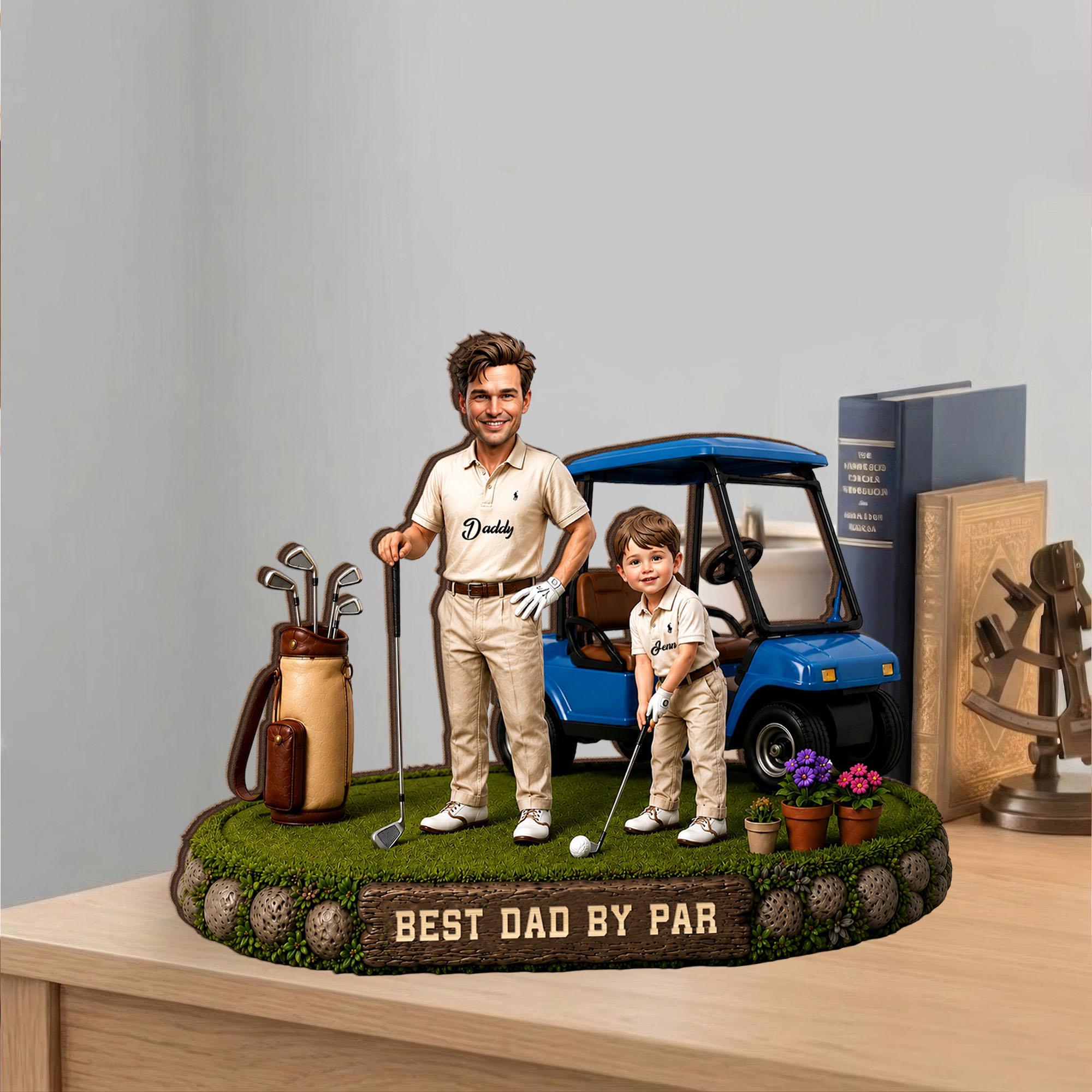 CUSTOM FACE PHOTO Golf Dad Flat Wooden Block, Best Dad by Par Gift, Golf Lover Gift Wooden Block, Gift for Husband, Fathers Day Gift for Dad