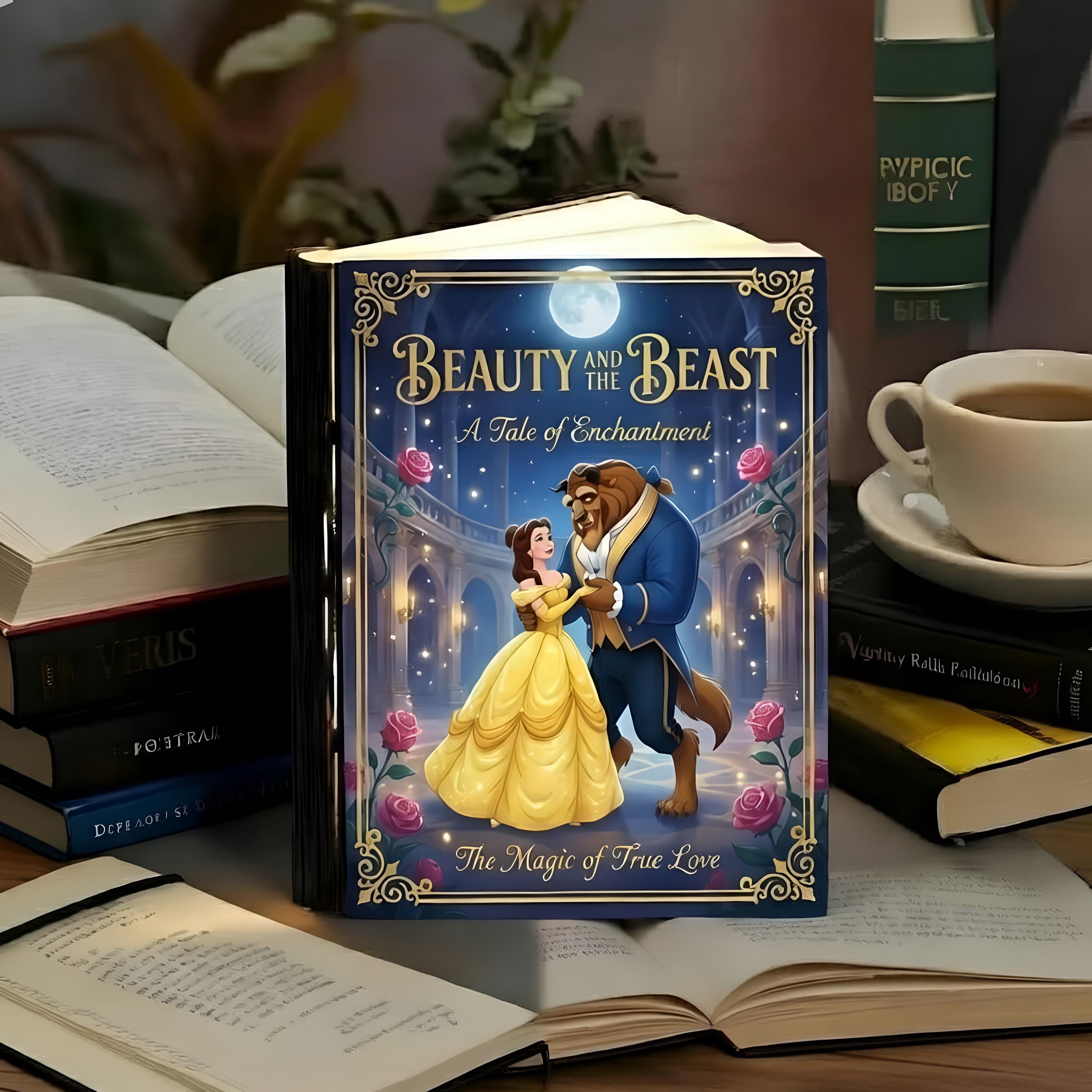 Beauty and the Beast Book Lamp, Fairy Tale Bedroom Decor, Enchanted Rose Night Ligh, Romantic Gift for Her, Disney Home Decor
