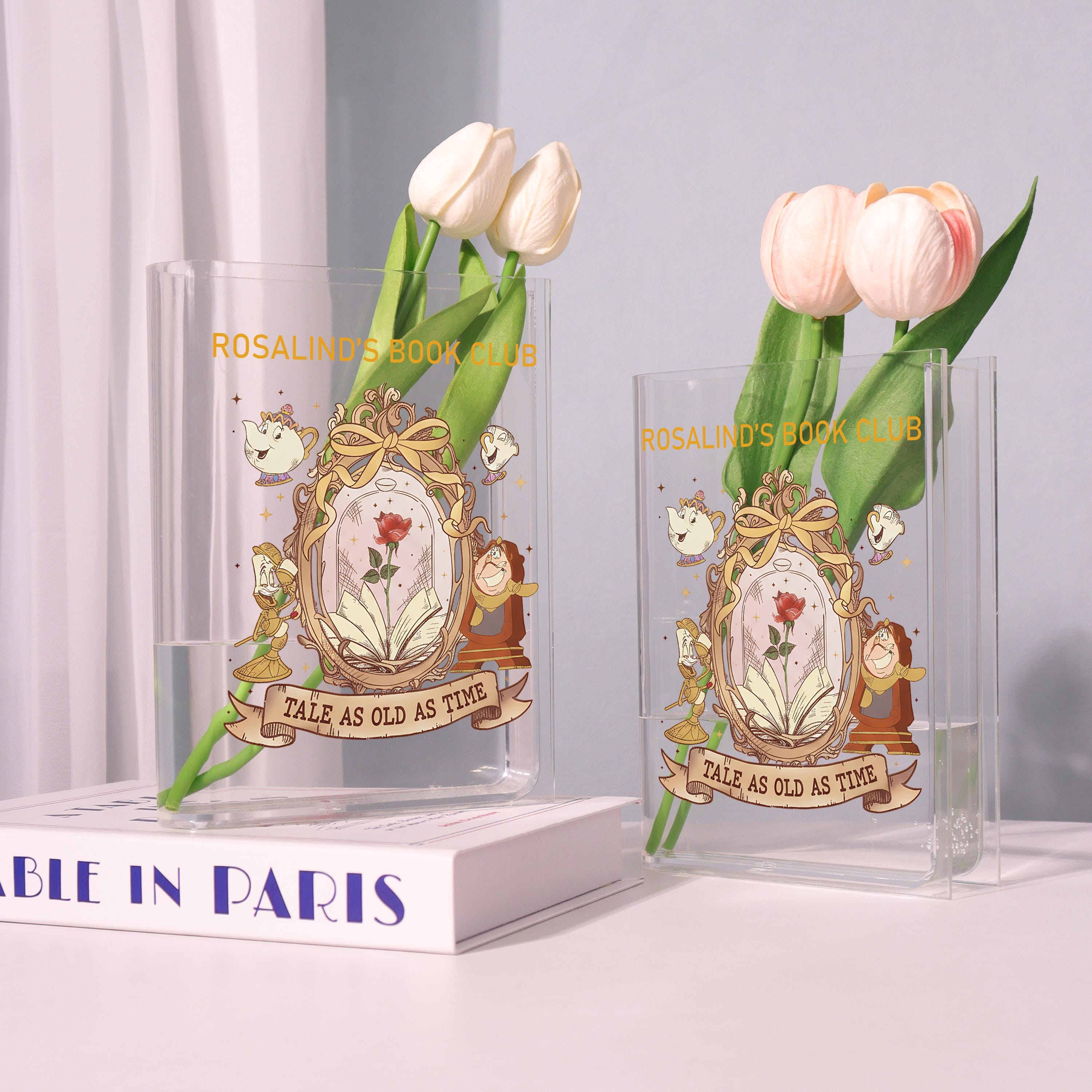 Beauty and the Beast Acrylic Book Vase, Book Club Bookish Vase, Fairy Tale Book Shaped Vase, Magical Storybook Decor, Gift for Book Lovers