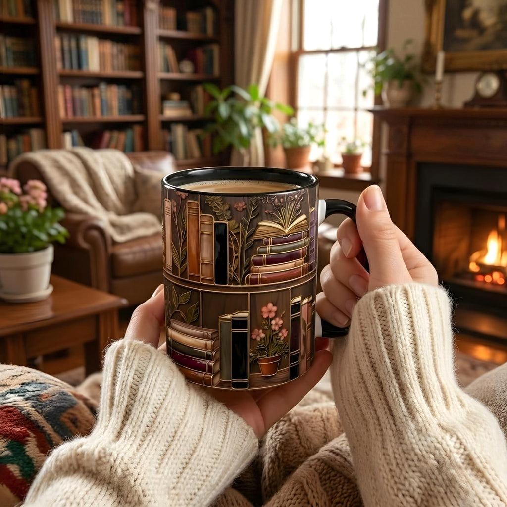 Dark Academia Mug, Vintage Library Bookshelf Cup, Antique Book Lover Gift, Moody Reading Room Decor, Librarian Present, 11oz 15oz