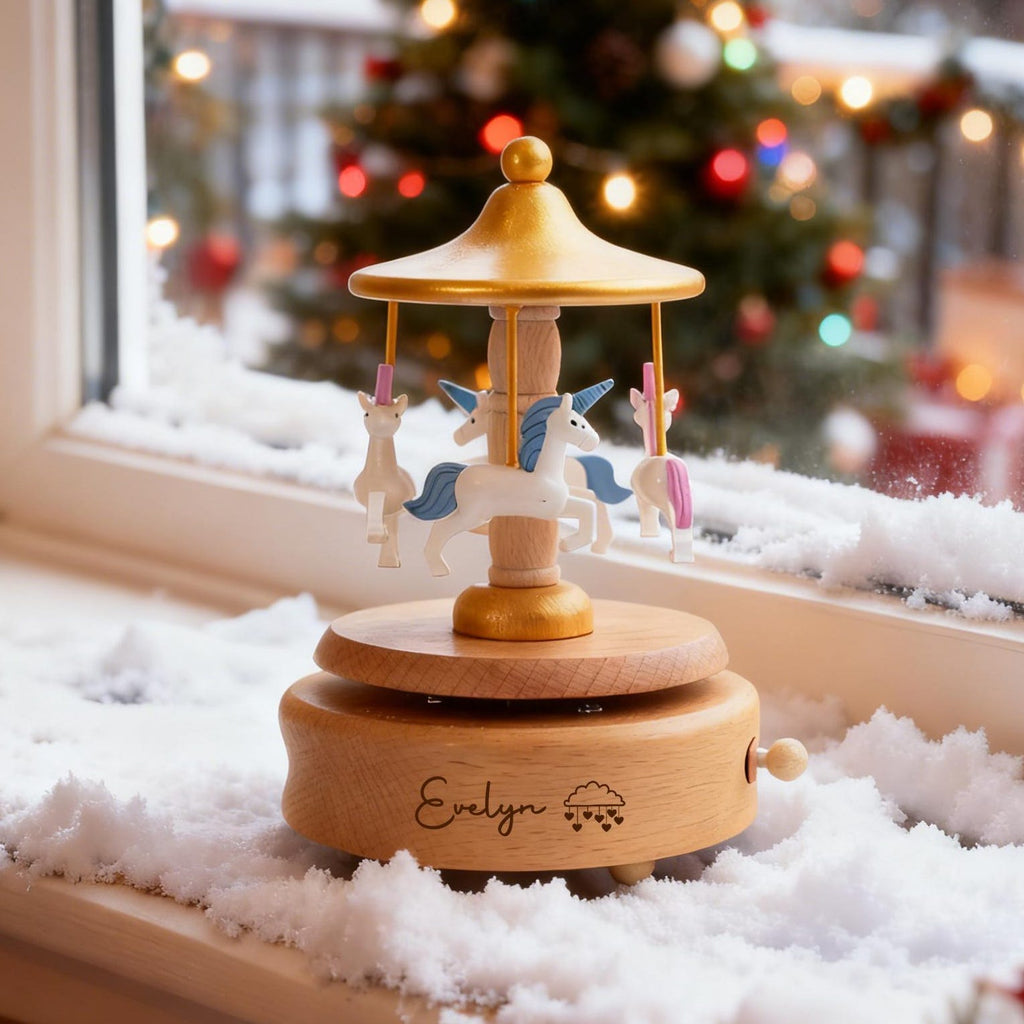 Personalized Carousel Unicorn Music Box,engraved Name,girl Birthday Gifts,kid Keepsake Gift,baptism Gift,christmas Gift,baby Shower Gift
