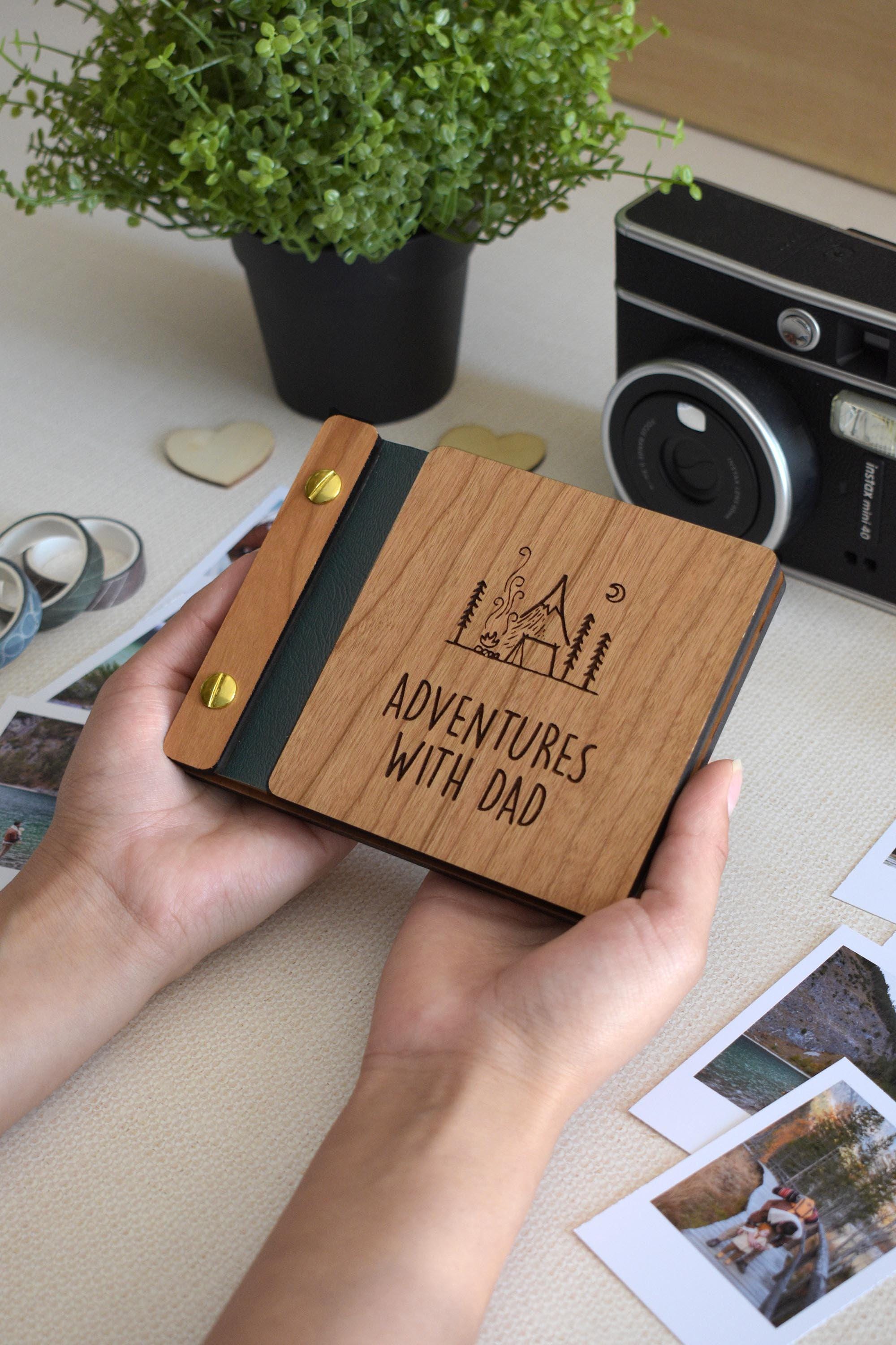 Custom Father's Day Mini Keepsake Photo Book - Handcrafted Wooden Cover, Personalized Gift for Dad