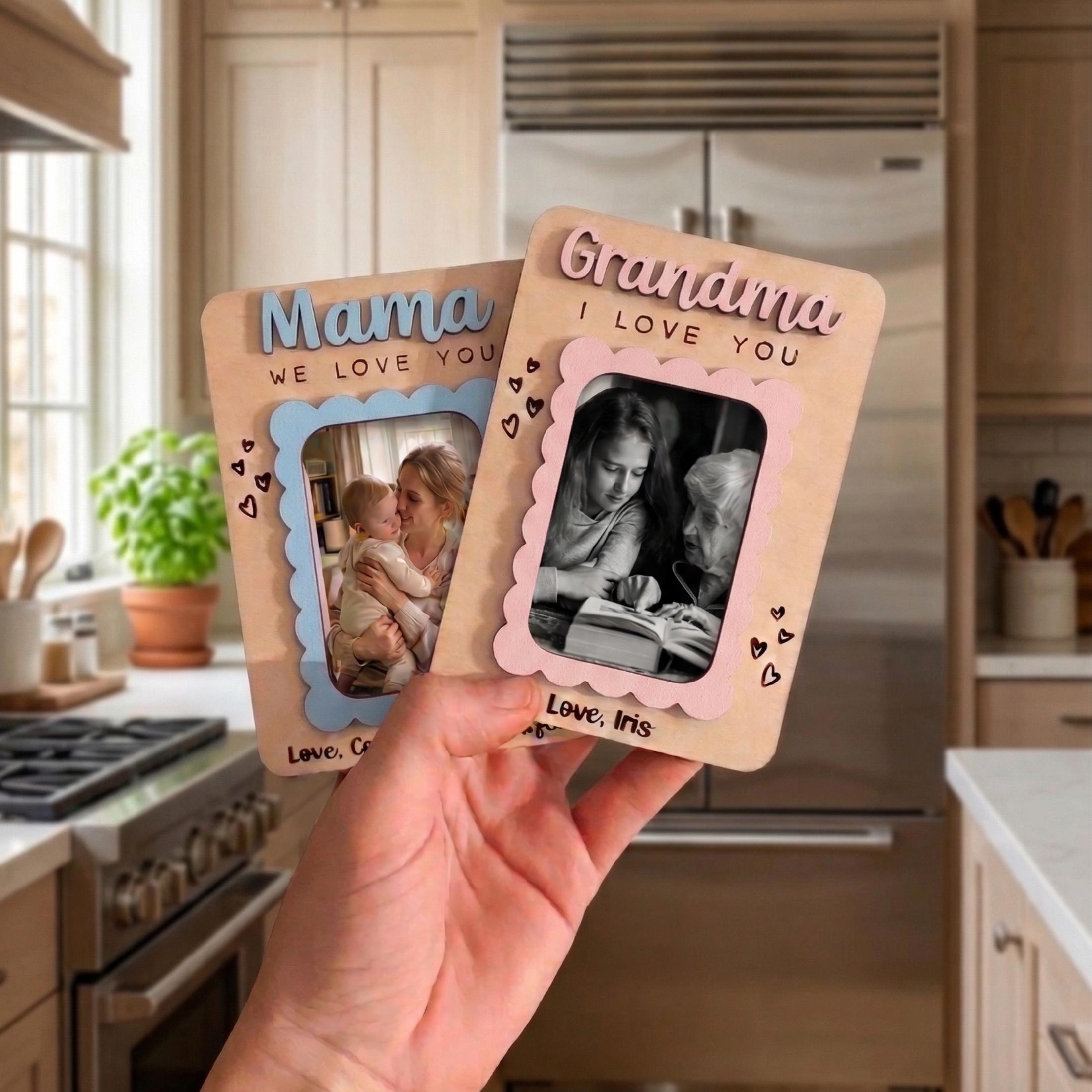 Custom Photo Magnet for Mom &grandma, Custom Wood Picture Frame, Mother's Day Gift From Kid, Kids Photo Gift, Mother’s Day Family Keepsake