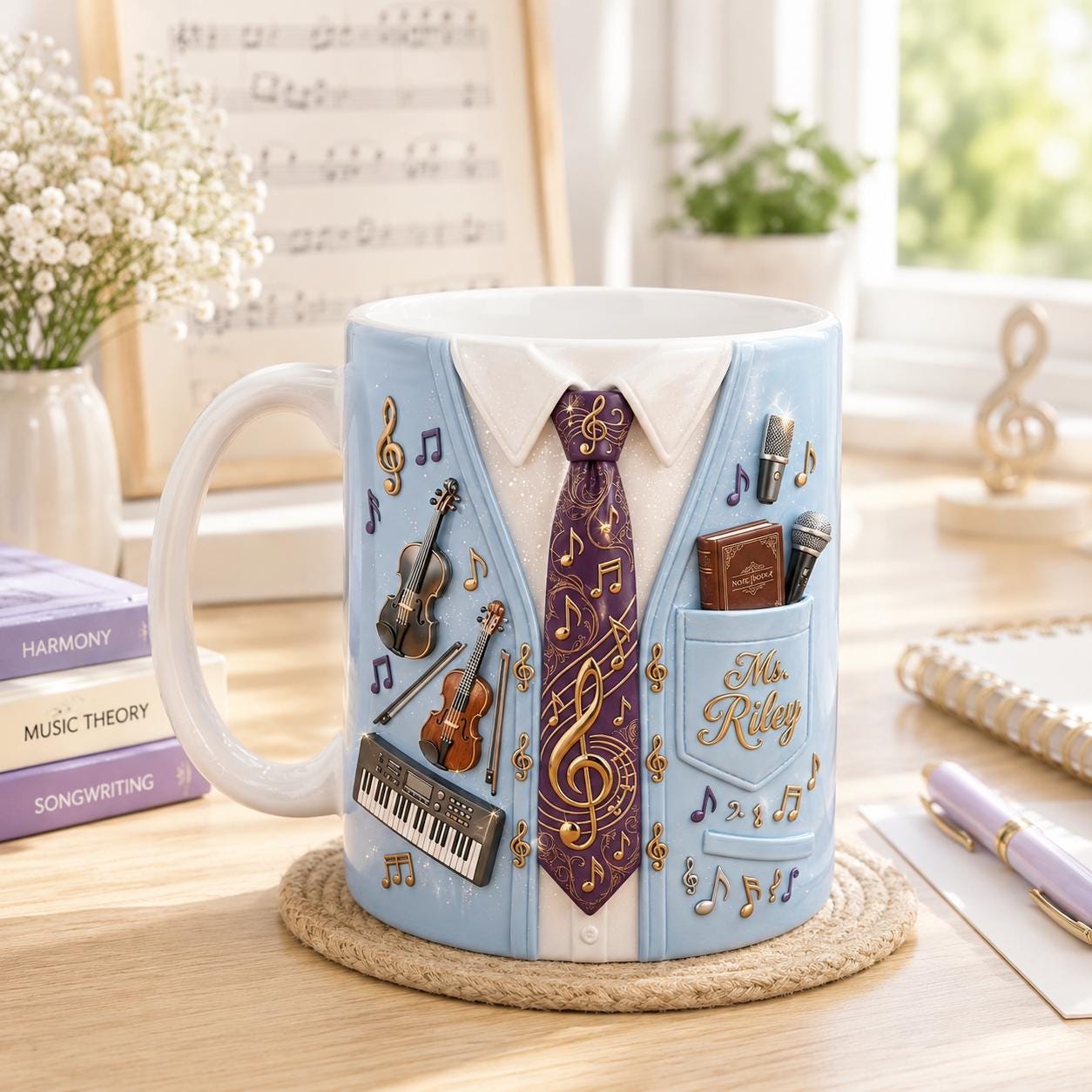 Personalized Music Teacher Mug, Choir Director Coffee Cup Gift, Custom Music Teacher Appreciation Mug, Band Teacher Gift
