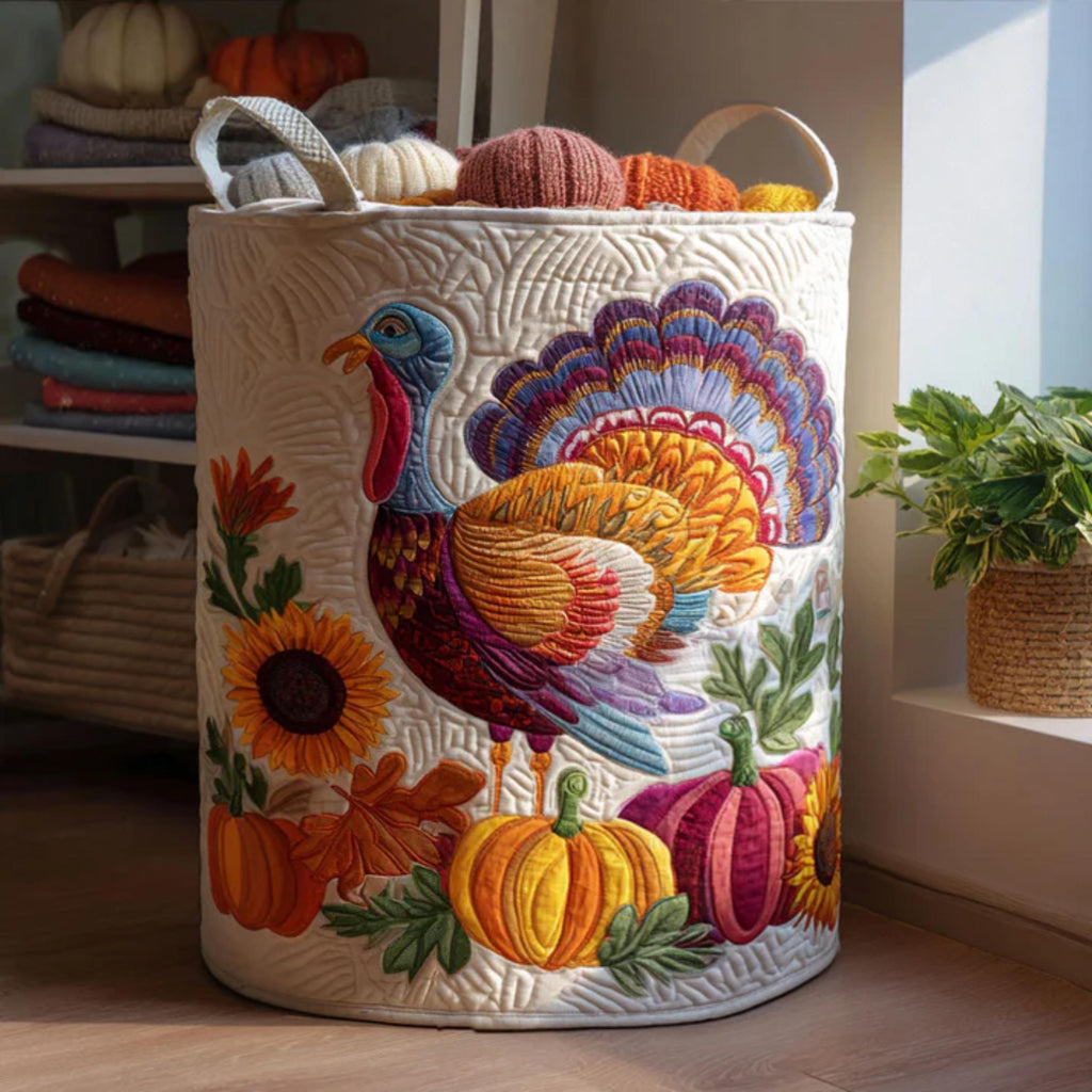 Turkey Trot Delight Laundry Basket for Mom, Fall Canvas Hamper, Housewarming Gift Ideas, Mother's Day Gift, Thanksgiving Gift, Family Gift