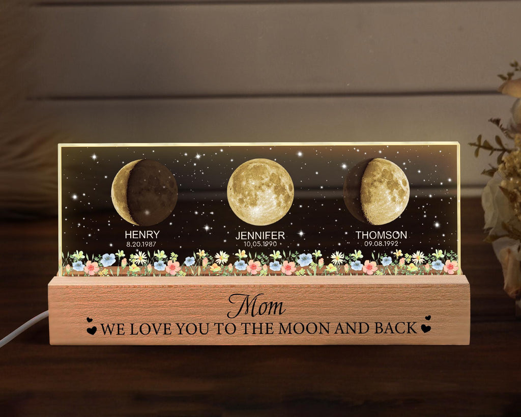 Custom Mom Moon Phase Night Light, Mothers Day Gifts for Mom, Custom Birth Moon Phase Light With Kids Name, Gift for Grandma, Mama Gifts