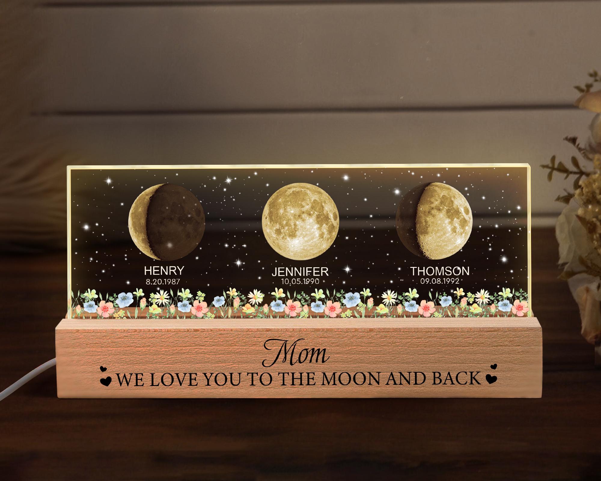 Custom Mom Moon Phase Night Light, Mothers Day Gifts for Mom, Custom Birth Moon Phase Light With Kids Name, Gift for Grandma, Mama Gifts