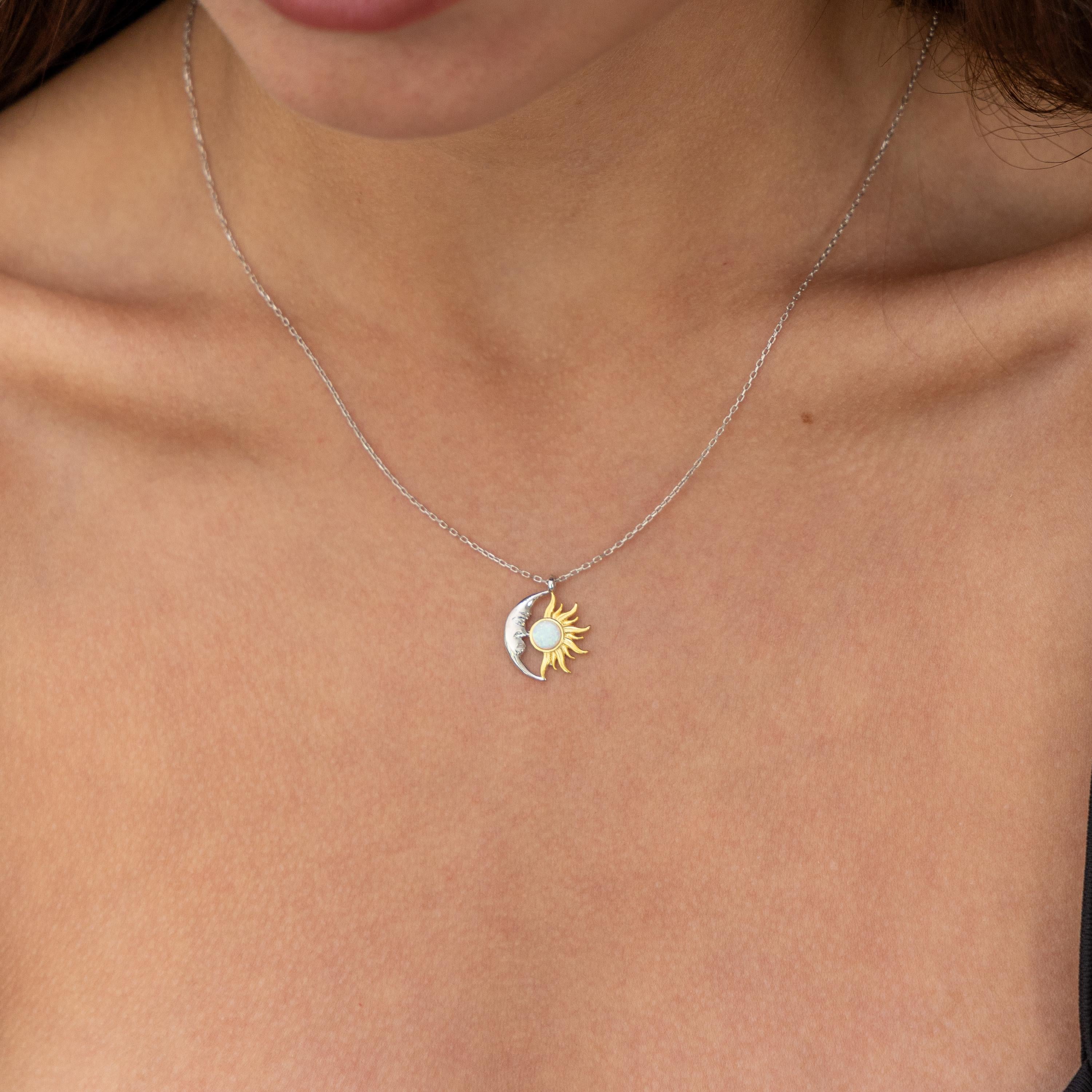 Sterling Silver Sun and Moon Necklace_ Celestial Pendant Jewelry, Elegant Necklace, Classic Jewelry Design, Daily Wear Necklace