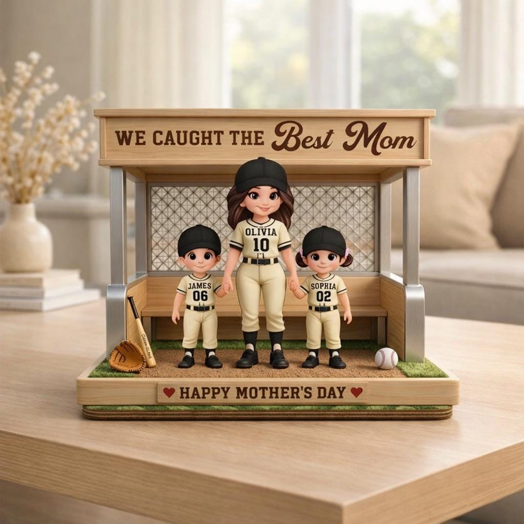 Baseball, Softball Mom and Kids Personalized Standing Wooden Sign, Mother's Day Gift for Wife, Gift for Mom, Baseball Lover, Baseball Player