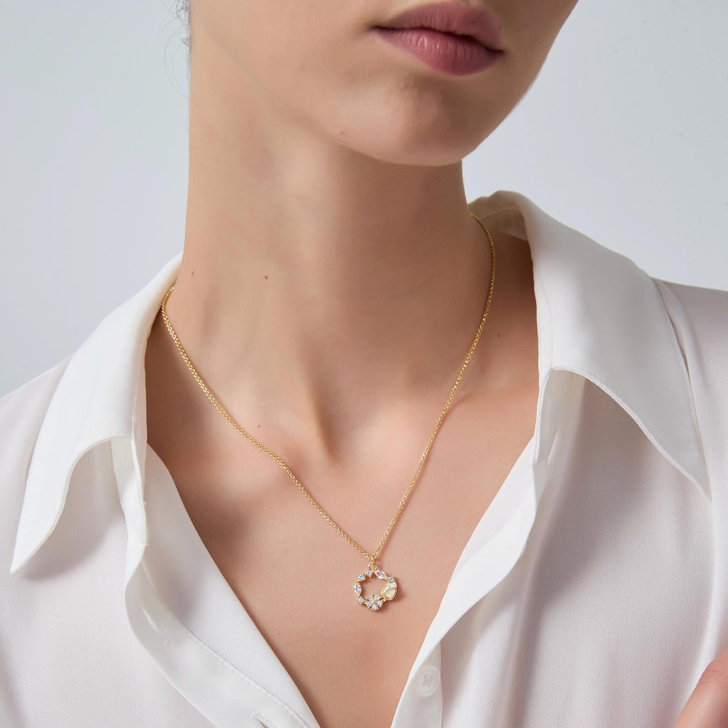 Handmade Opal Tulip Flower Necklace, Dainty Gold Tulip Circle Pendant, Sterling Silver Friendship Jewelry, Trendy Best Friend Gift