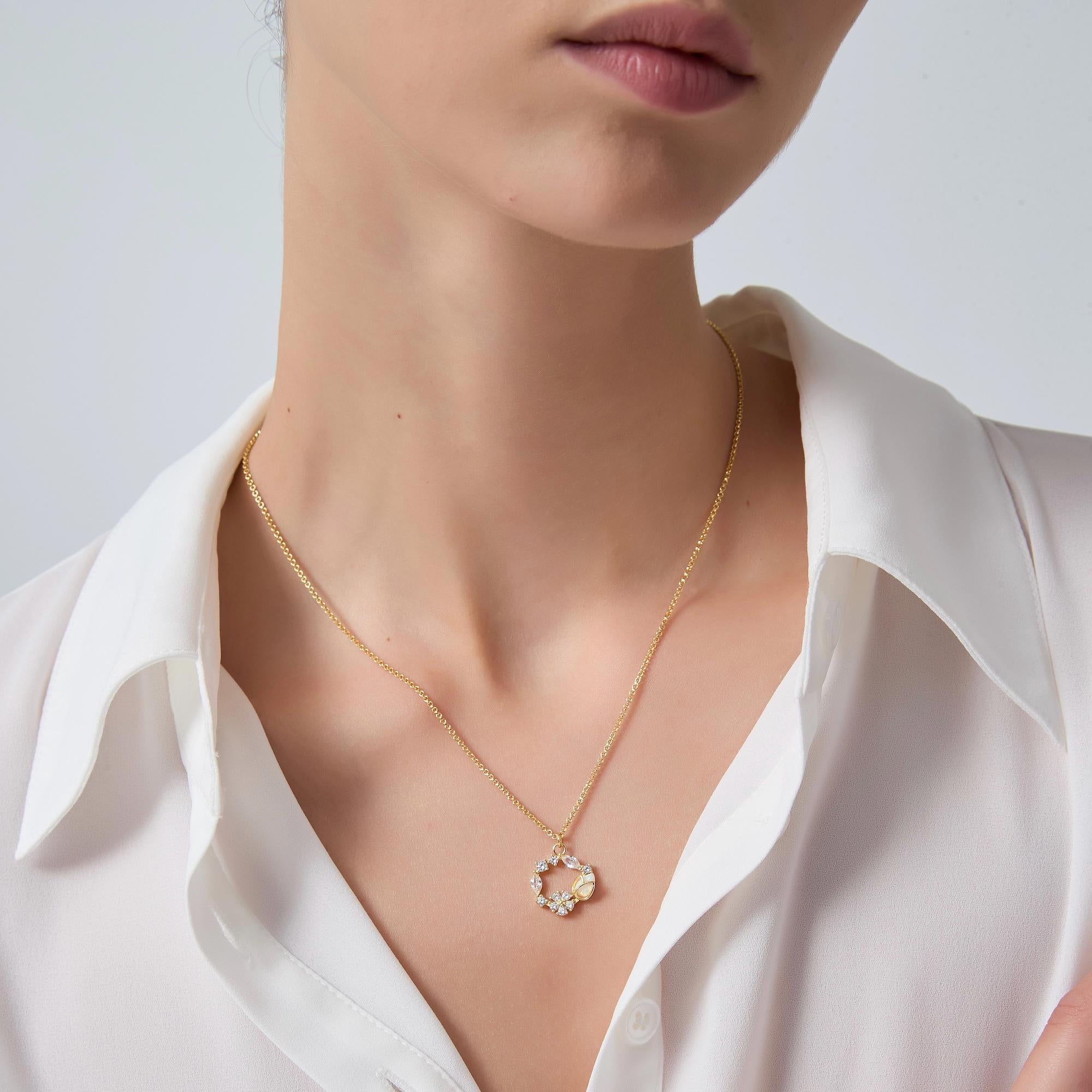 Handmade Opal Tulip Flower Necklace, Dainty Gold Tulip Circle Pendant, Sterling Silver Friendship Jewelry, Trendy Best Friend Gift