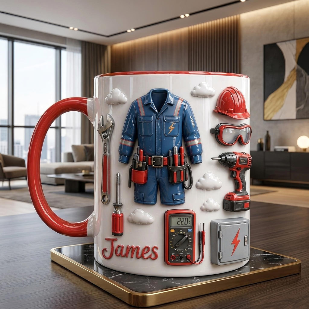 Personalized Electrician Mug, Custom Name Tradesman Mug, Electrician Gift, Handyman Coffee Cup for Men, Lineman Gift