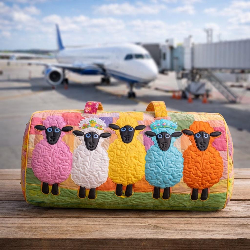 Cute Sheep Quilted Duffle Bag_ Camper Bus Travel Weekender Bag, Best Duffle Bags for Women, Cute Weekender Duffel Gift for Her