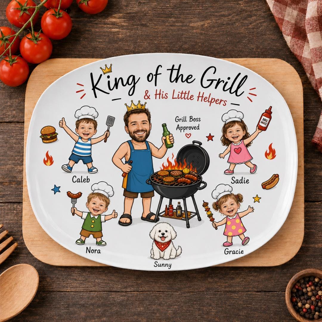 Personalized Face Grilling Platter, Custom Daddy's Grilling Plate With Kids' Names, Father's Day Gift From Grandkids, Funny Gift for Dad