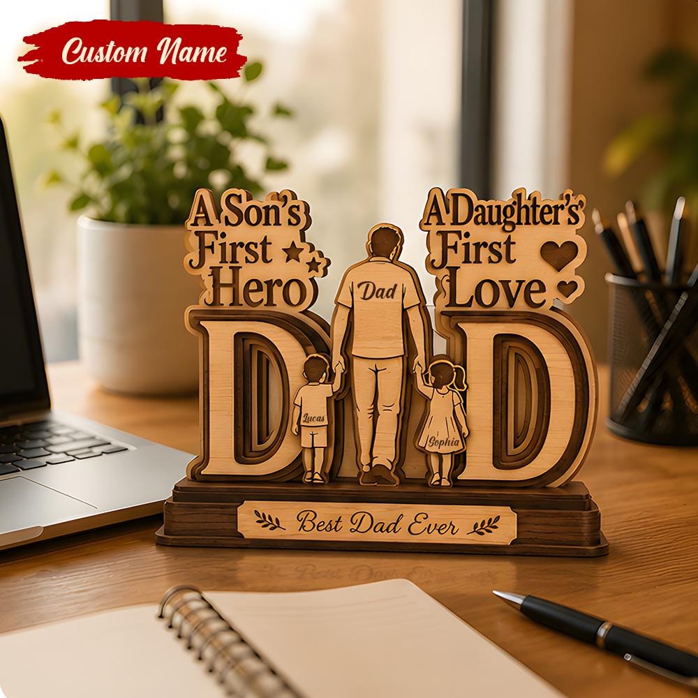 Personalized Hockey Dad Wooden Block, Custom Name and Number Wooden Block, Father’s Day Decor, Sports Dad Keepsake, Family Wood Sign