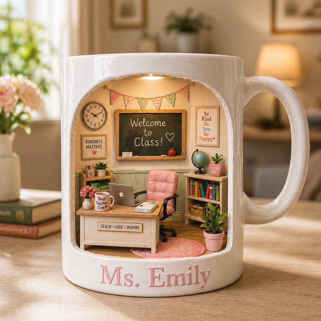 Personalized Teacher Mug, Custom Name Classroom Coffee Cup, Teacher Appreciation Gift, Cute School Desk Mug, Back to School Gift