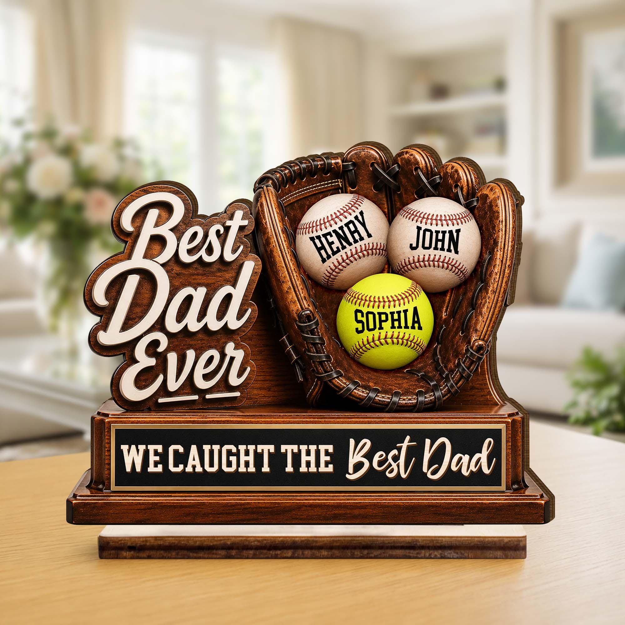 Personalized Baseball Glove Plaque, Custom Kids Names, Dad Ever Keepsake