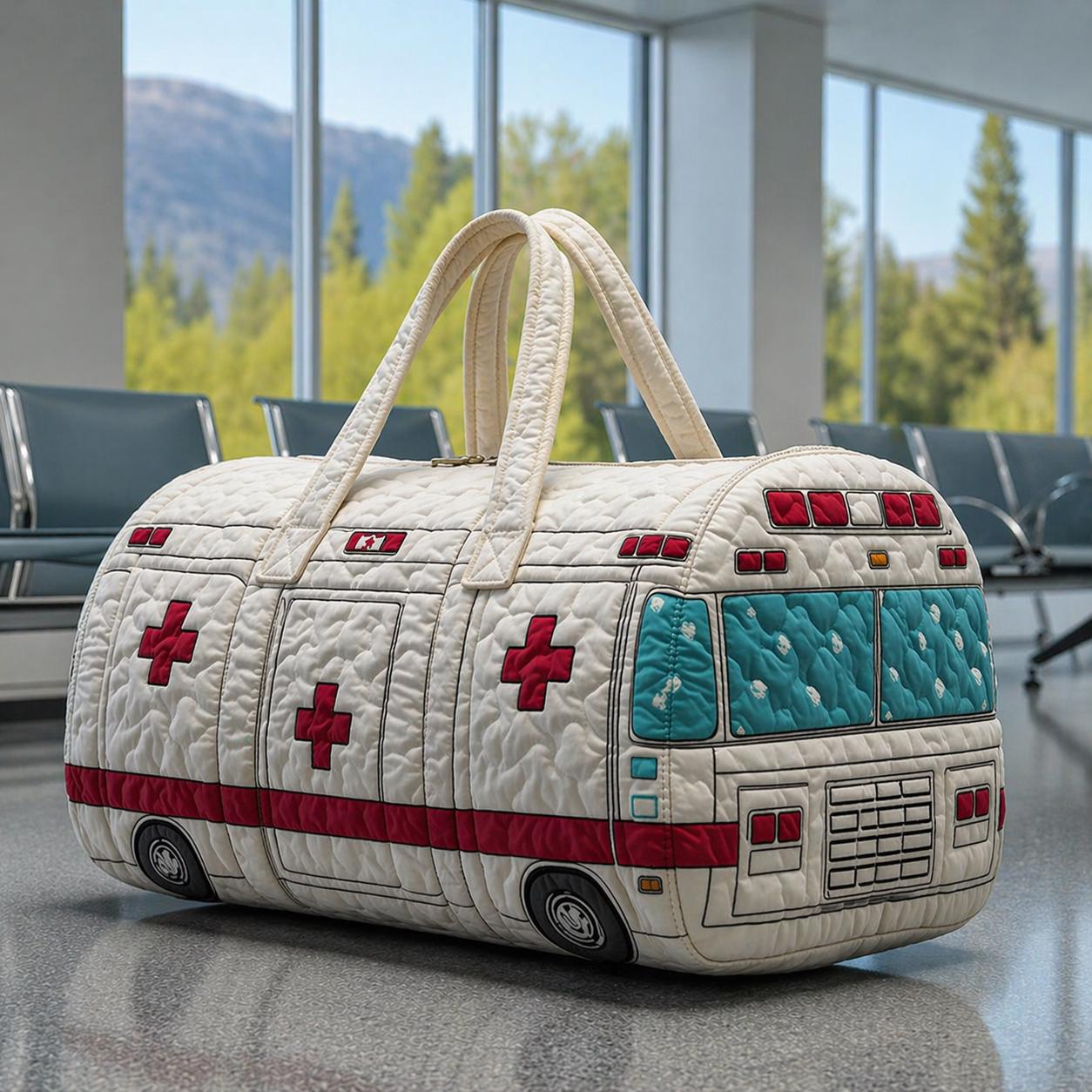Ambulance Quilted Duffle Bag, Medical Vehicle Weekender Bag, Nurse Overnight Travel Bag, EMT Paramedic Gift, Hospital Work Bag