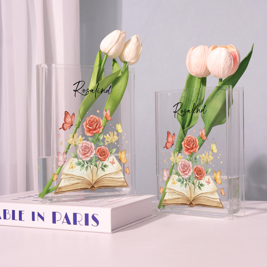 Colorful Magical Book Acrylic Book Vase, Watercolor Floral Book Vase, Floral Book Shaped Vase,rose and Butterfly,custom Gift for Book Lovers