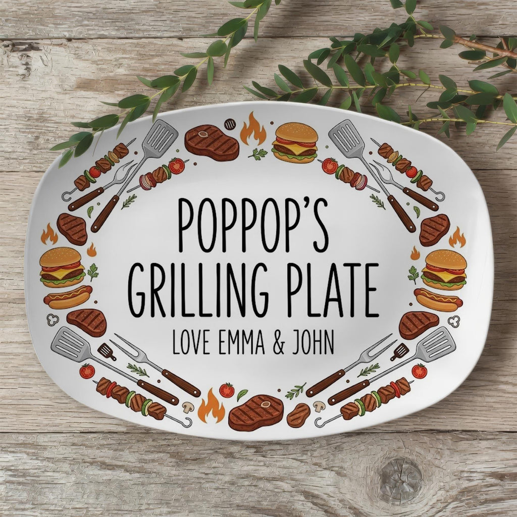 Personalized BBQ Grilling Platter_ Custom Grill Plate With Name, Poppop Grilling Plate
