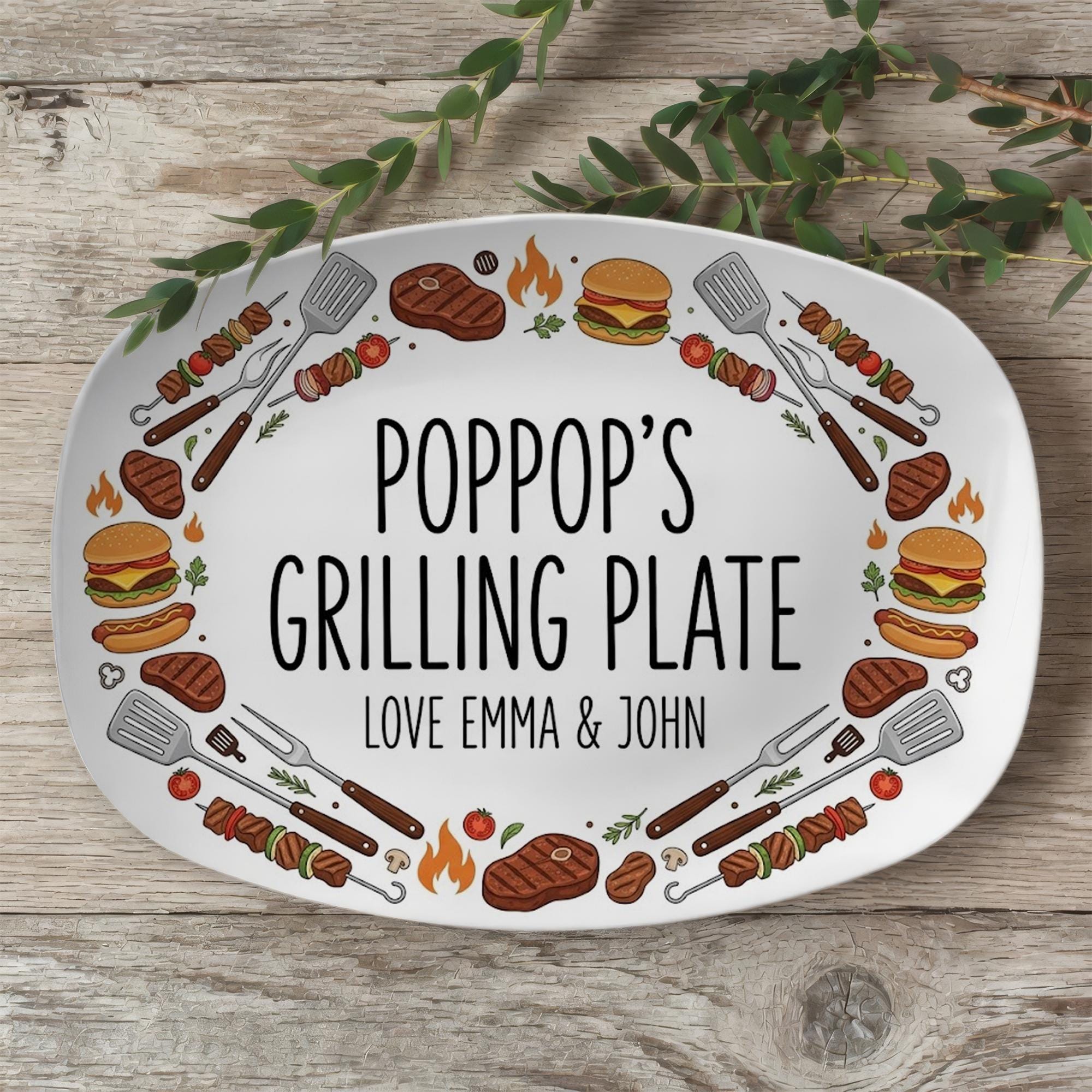 Personalized BBQ Grilling Platter_ Custom Grill Plate With Name, Poppop Grilling Plate