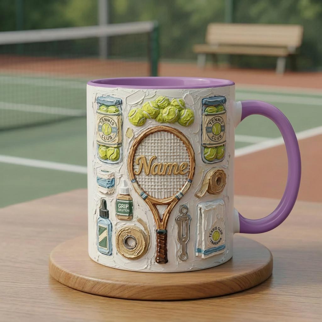 3D Tennis Mug, Oil Painting Effect Coffee Cup, Tennis Player Gift, Vintage Sports Mug, Tennis Lover Gift