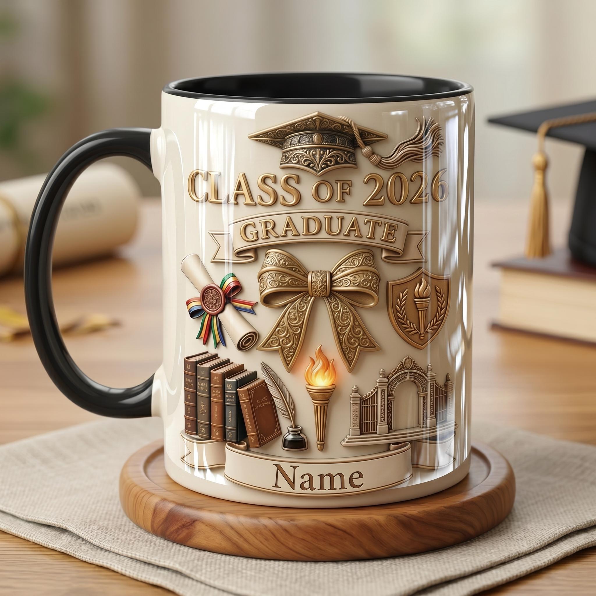 Personalized Graduation 2026 Ceramic Mug, Faux 3D Effect Coffee Cup, Custom College Graduation Gift, Senior Keepsake Mug