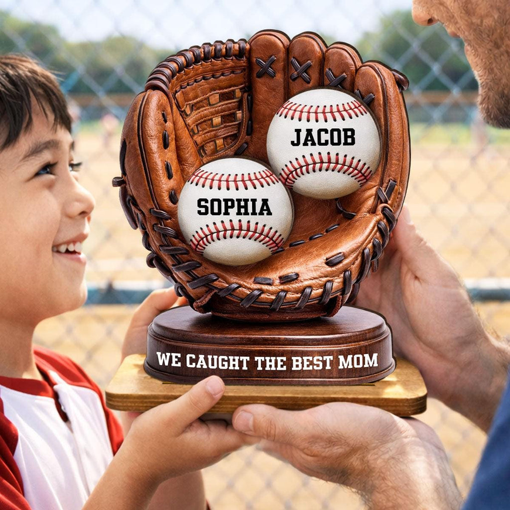 Personalized We Caught the Best Dad Baseball Glove Wooden Plaque, Father's Day Gift for Dad, Husband From Son Daughter
