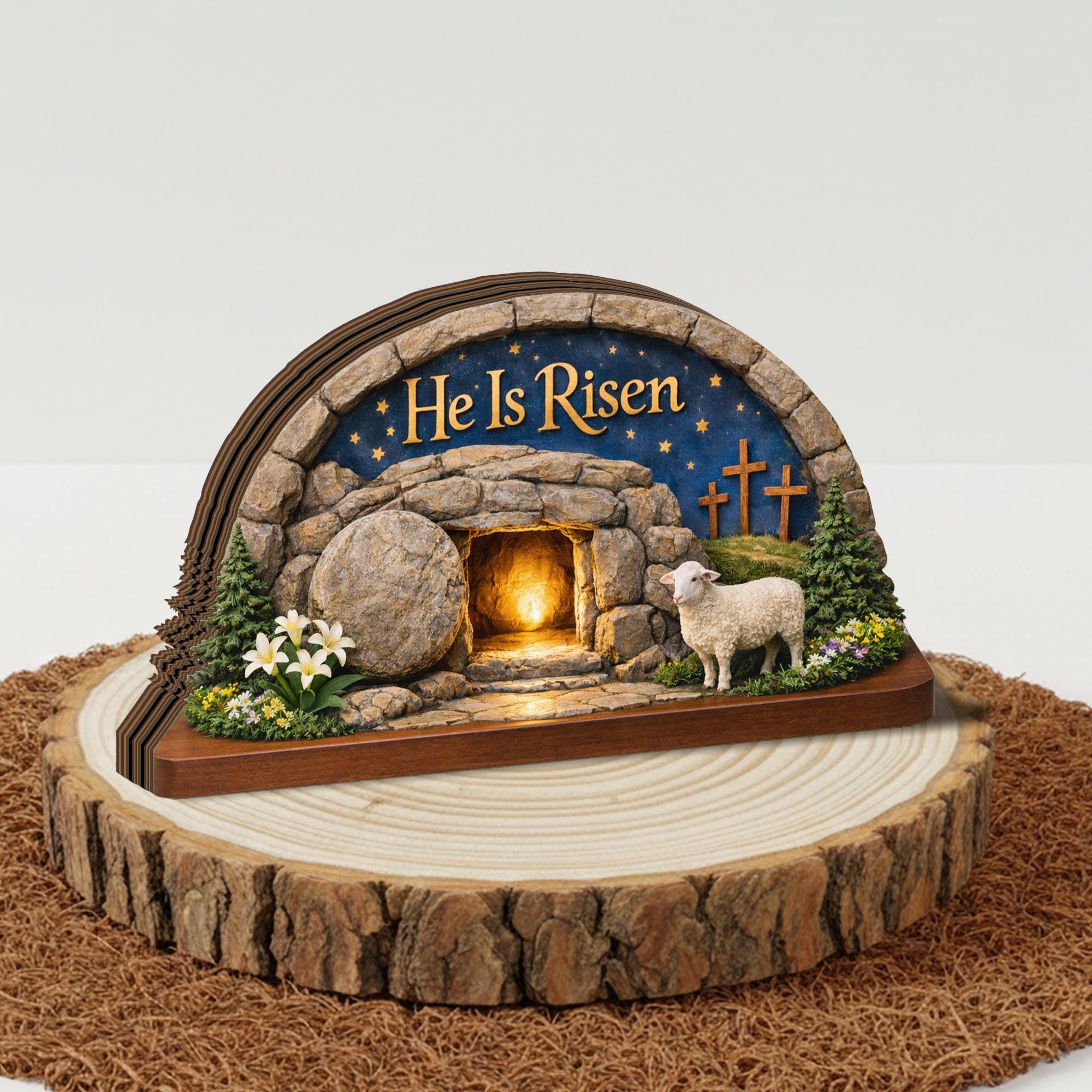 He is Risen Easter Wooden Decor, Empty Tomb Christian Easter Sign, Resurrection Scene Tabletop Decor, Religious Easter Gift