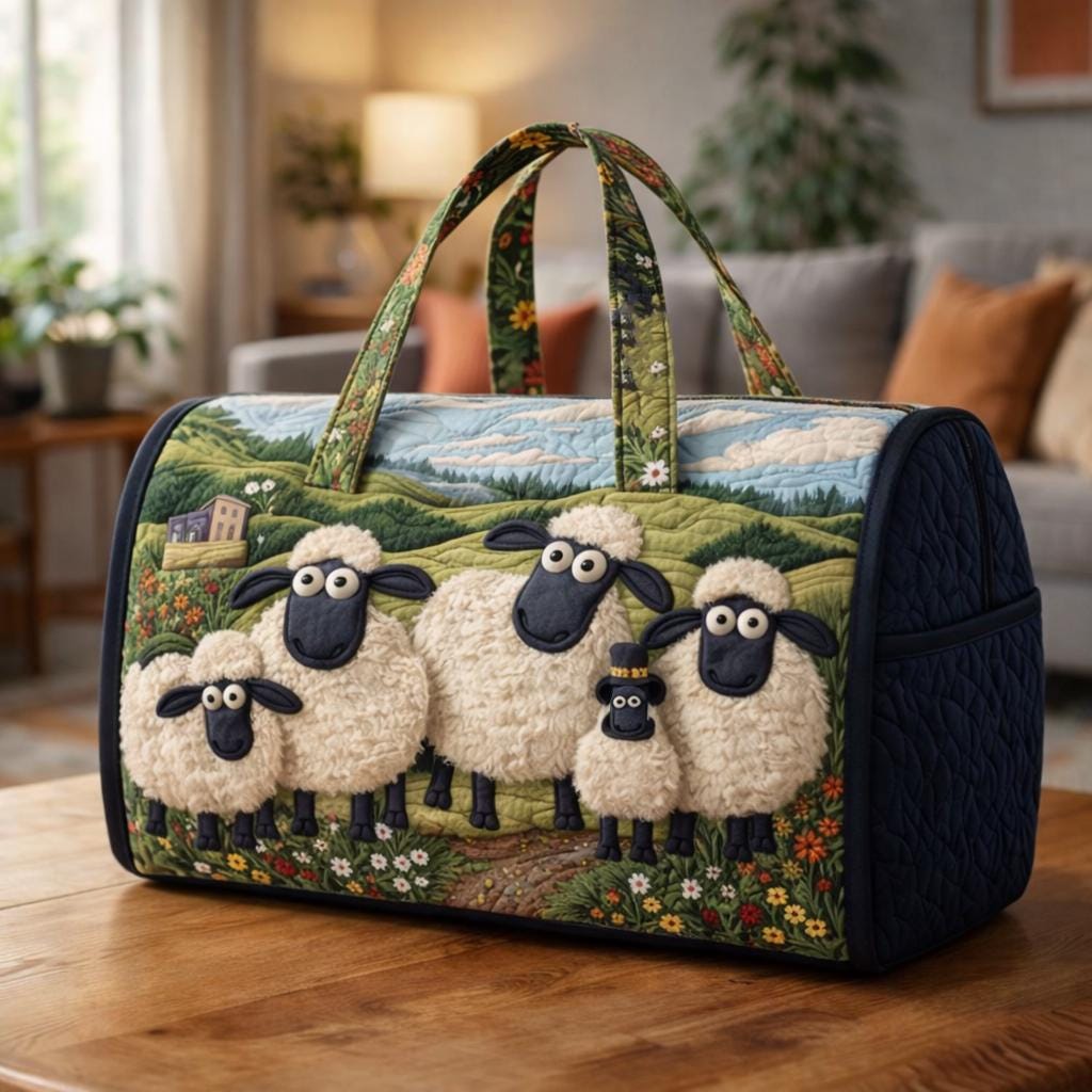 Cute Sheep Quilted Duffle Bag_ Camper Bus Travel Weekender Bag, Best Duffle Bags for Women, Cute Weekender Duffel Gift for Her